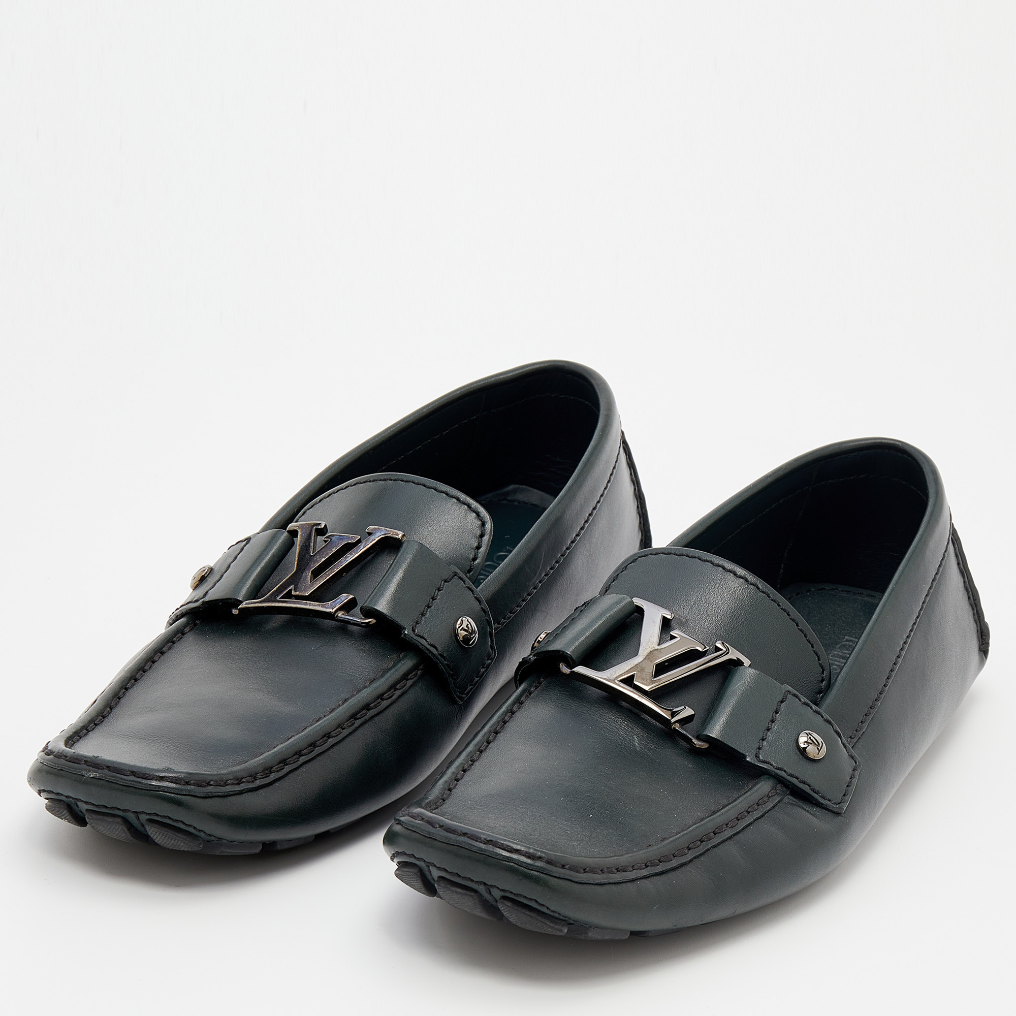 

Louis Vuitton Dark Green Leather Monte Carlo Slip On Loafers Size