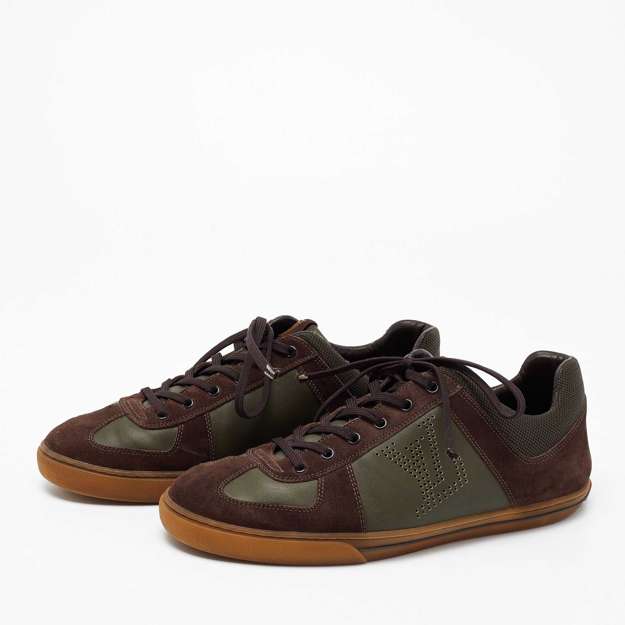 

Louis Vuitton Brown/Olive Green Suede And Leather Offshore Trainers Low Top Sneakers Size