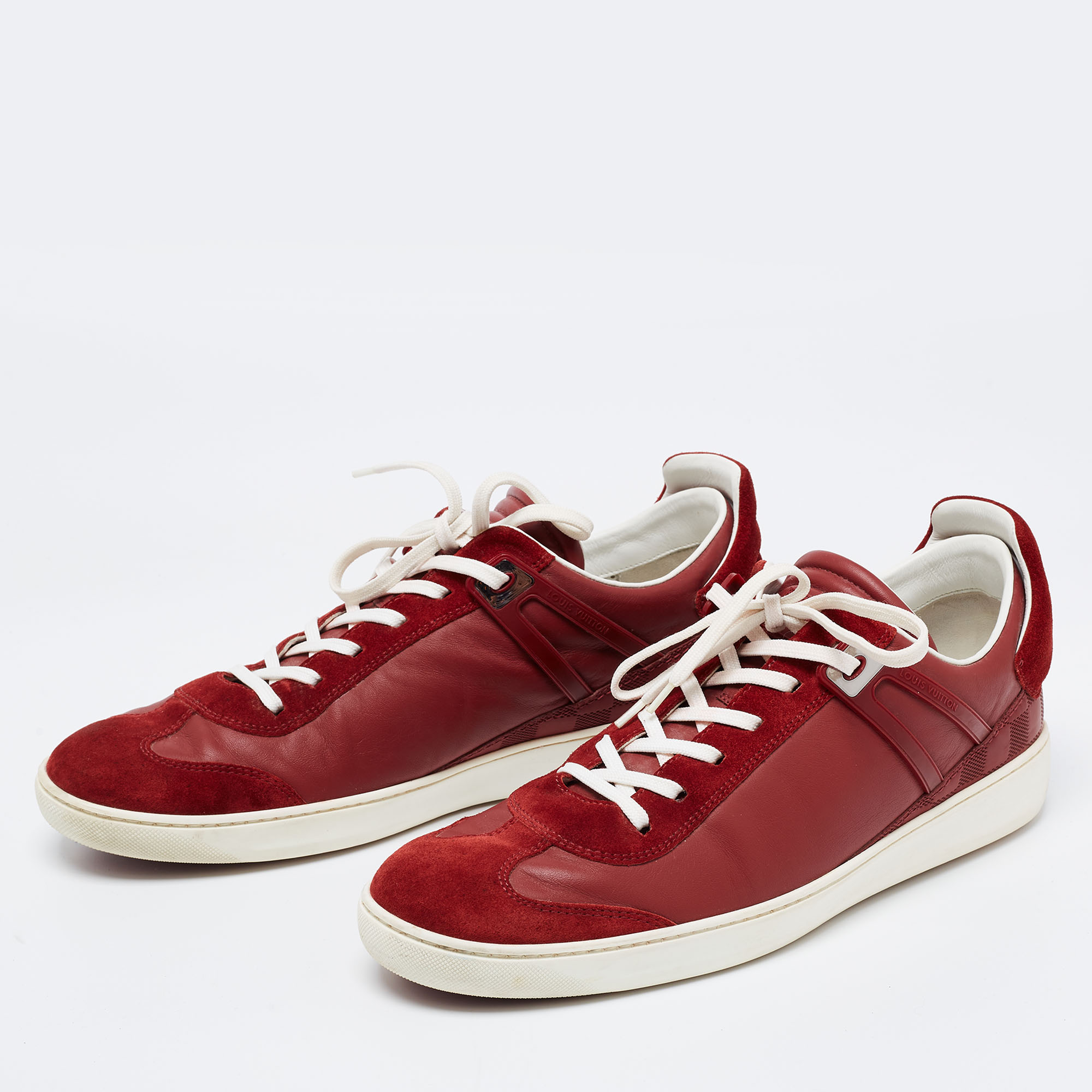 

Louis Vuitton Red Leather and Suede Genesis Low-Top Sneakers Size