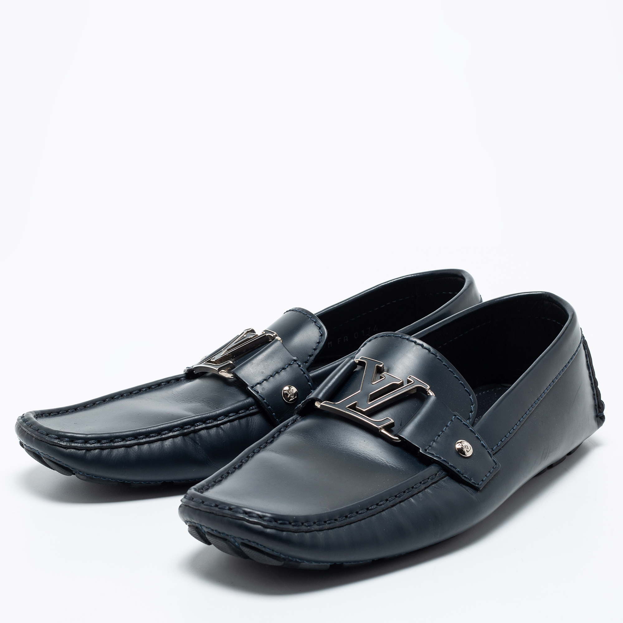 

Louis Vuitton Navy Blue Leather Monte Carlo Loafers Size