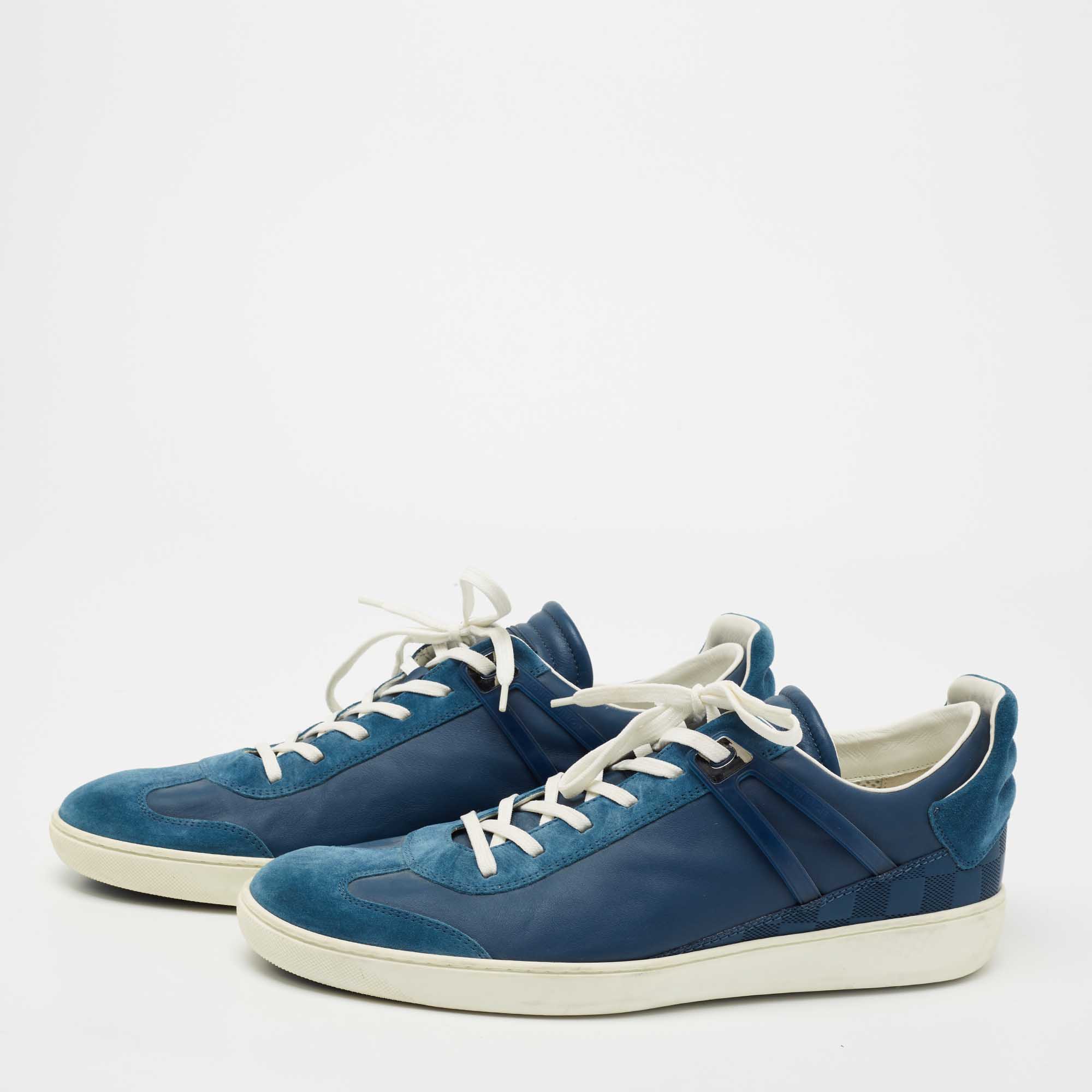 

Louis Vuitton Blue Leather and Suede Damier Trimmed Detail Lace Up Sneakers Size