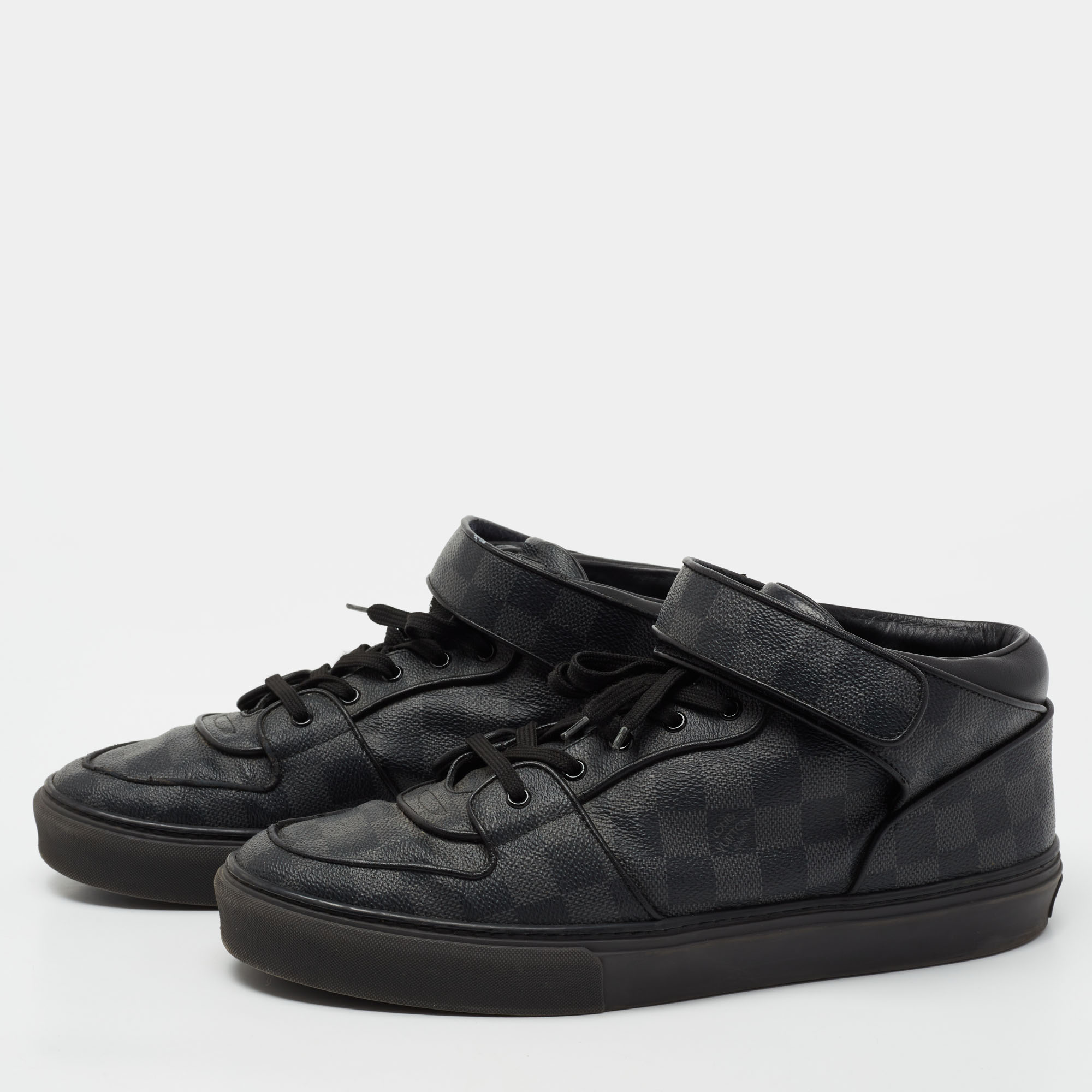 

Louis Vuitton Damier Ebene Canvas And Leather Lace Up High Top Sneakers Size, Black