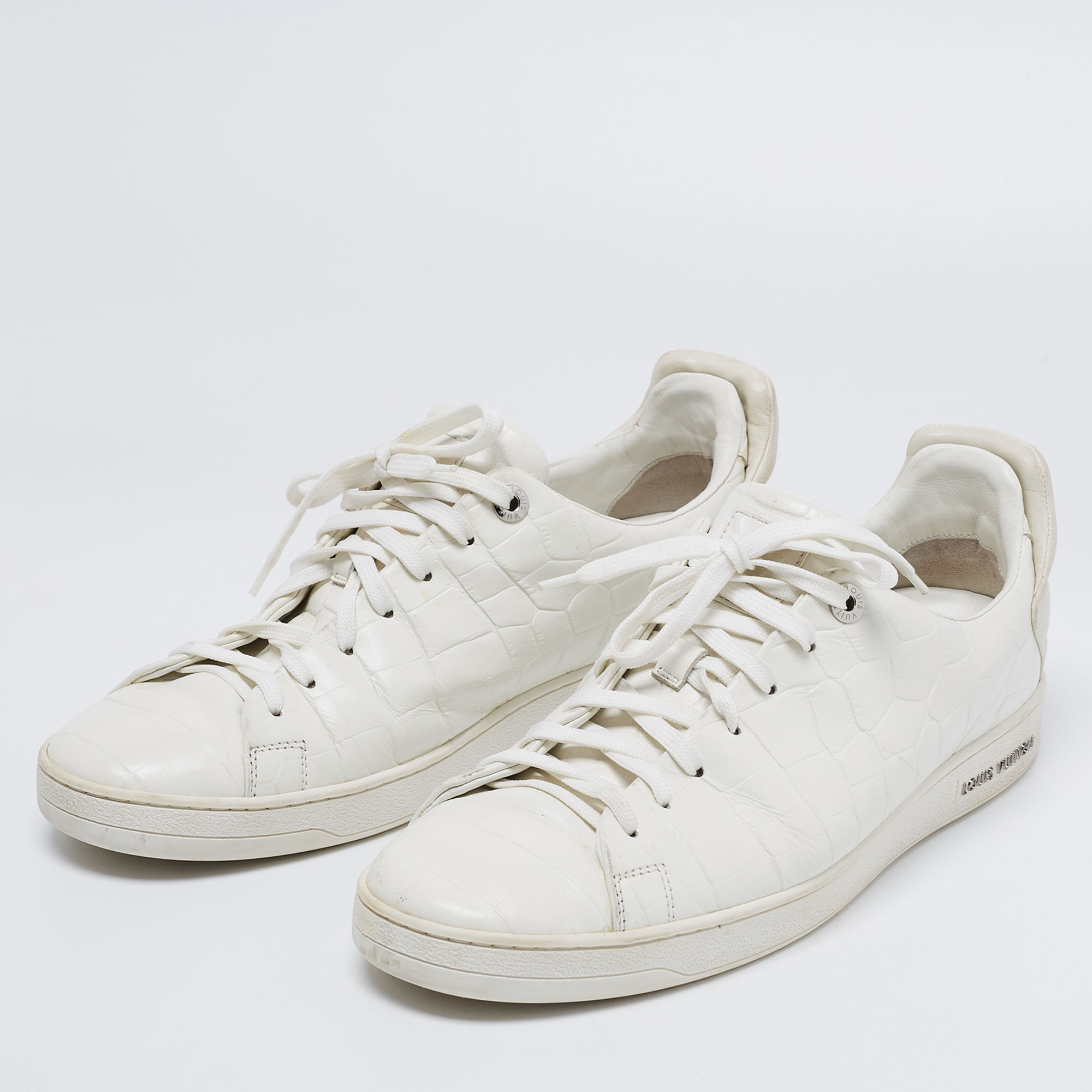 

Louis Vuitton White Croc Embossed Leather Frontrow Low-Top Sneakers Size