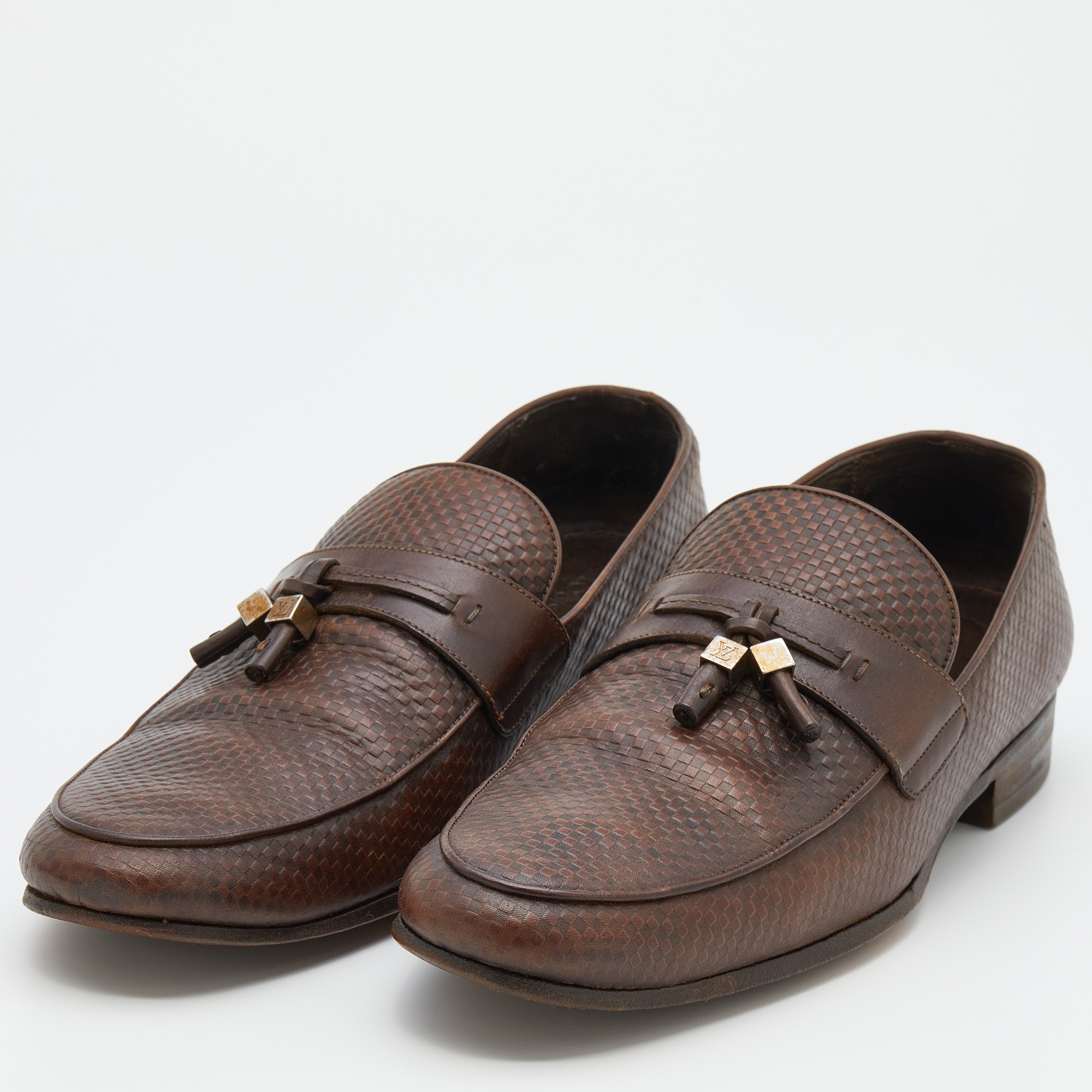 

Louis Vuitton Brown Damier Leather Slip On Loafers Size