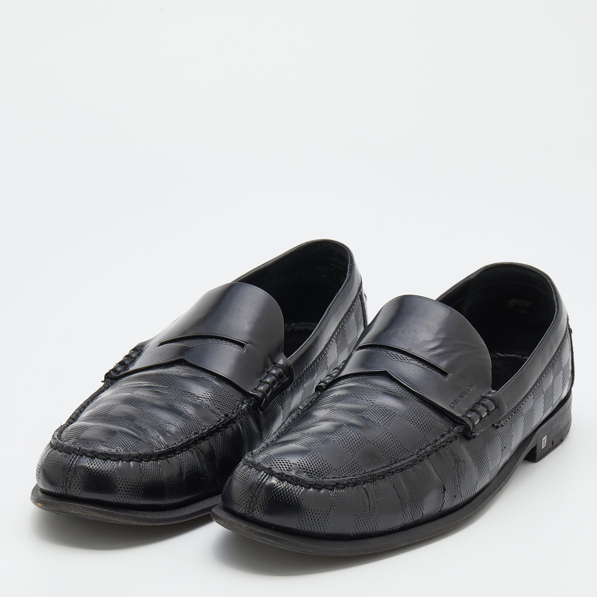 

Louis Vuitton Black Damier Leather Santiago Slip On Loafers Size