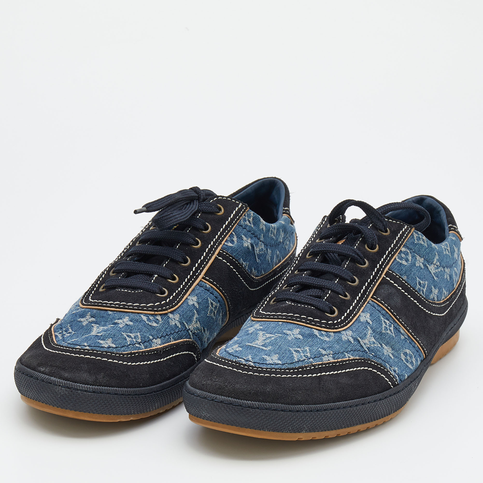 

Louis Vuitton Blue/Black Monogram Denim And Suede Low Top Sneakers Size
