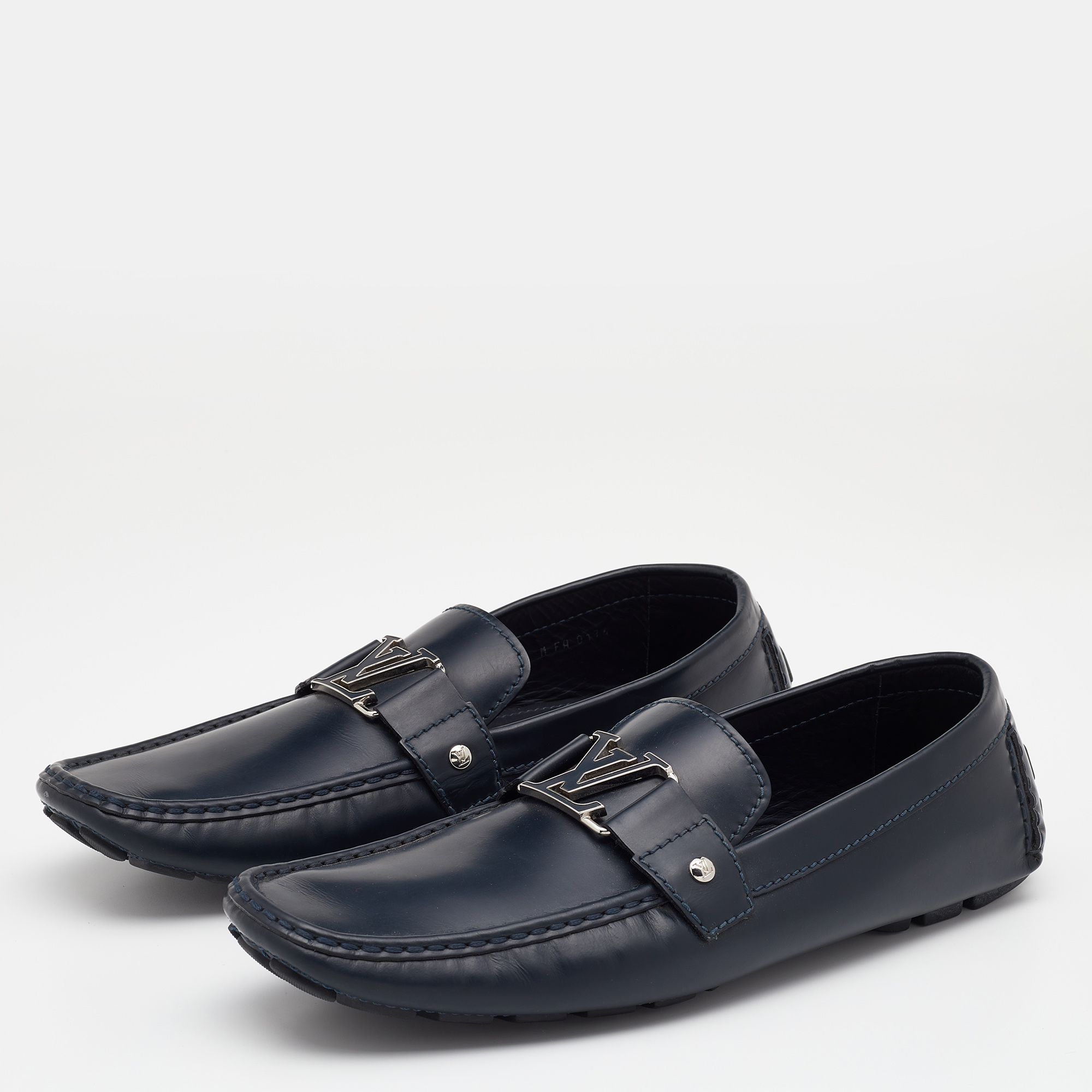 

Louis Vuitton Blue Leather Monte Carlo Slip On Loafers Size