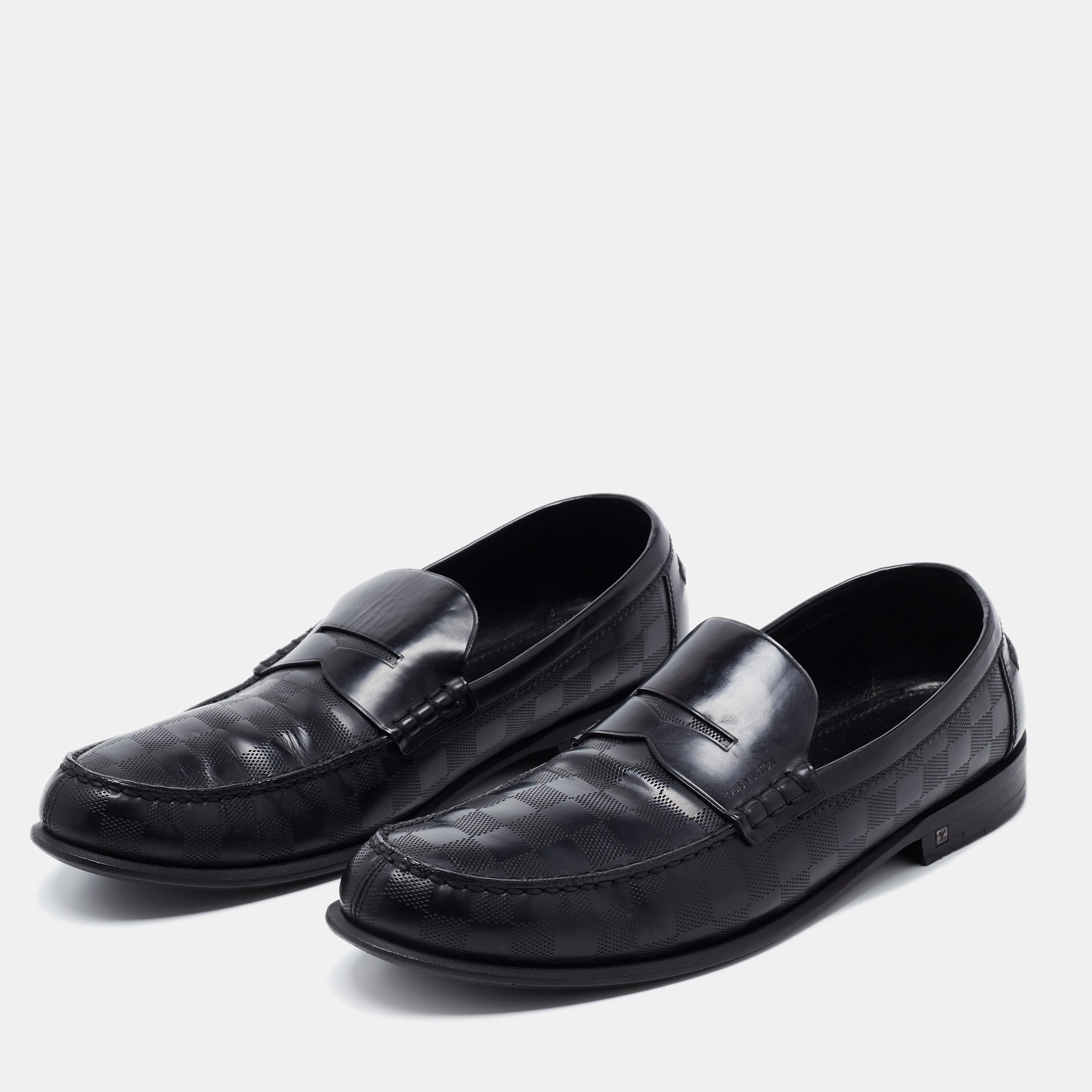 

Louis Vuitton Black Damier Leather Santiago Loafers Size