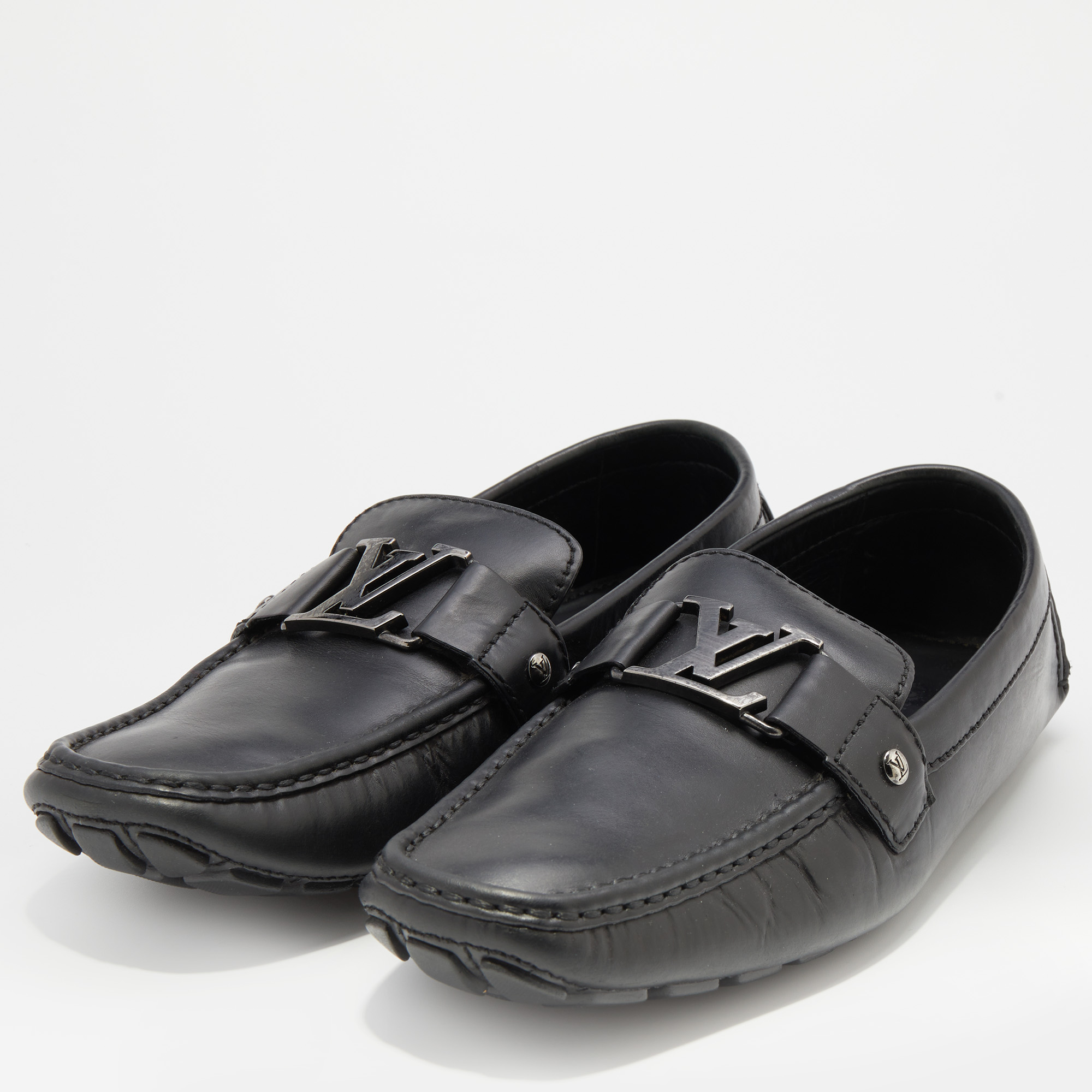 

Louis Vuitton Black Leather Monte Carlo Slip On Loafers Size