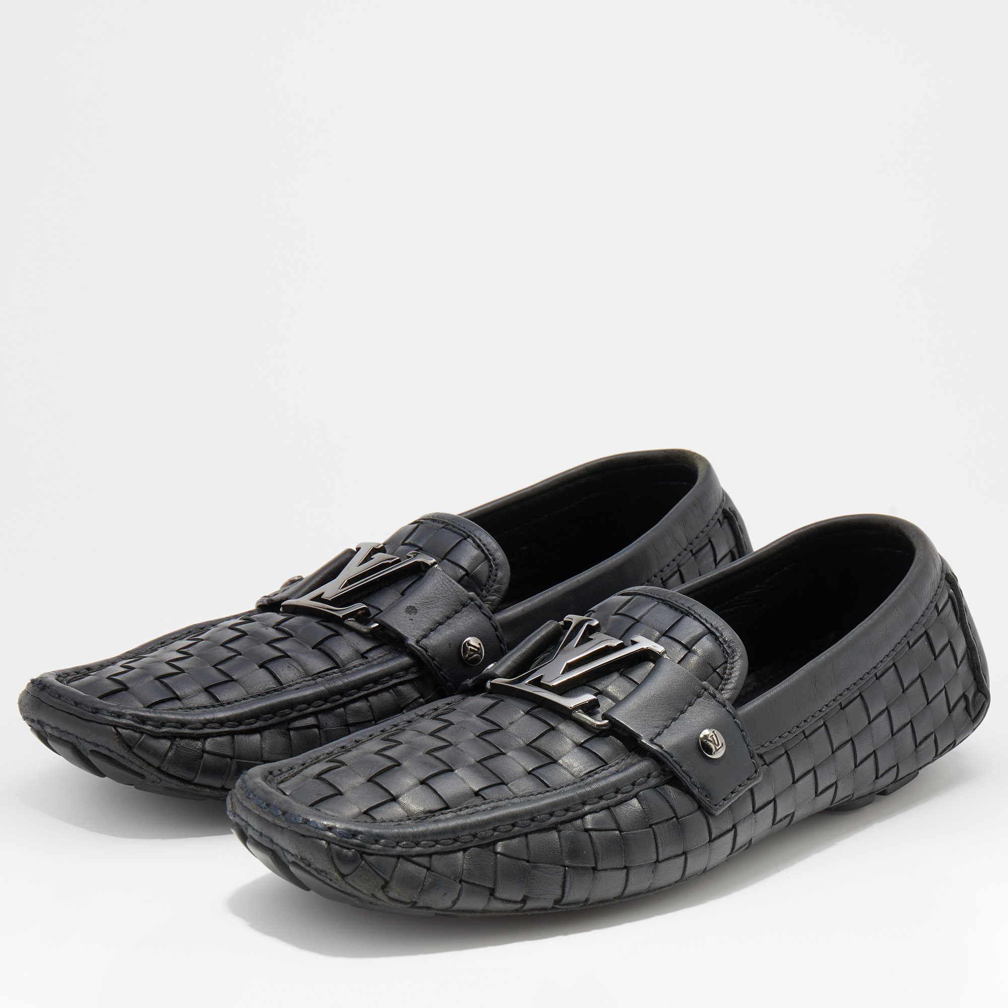 

Louis Vuitton Midnight Blue Woven Leather Monte Carlo Slip On Loafers Size