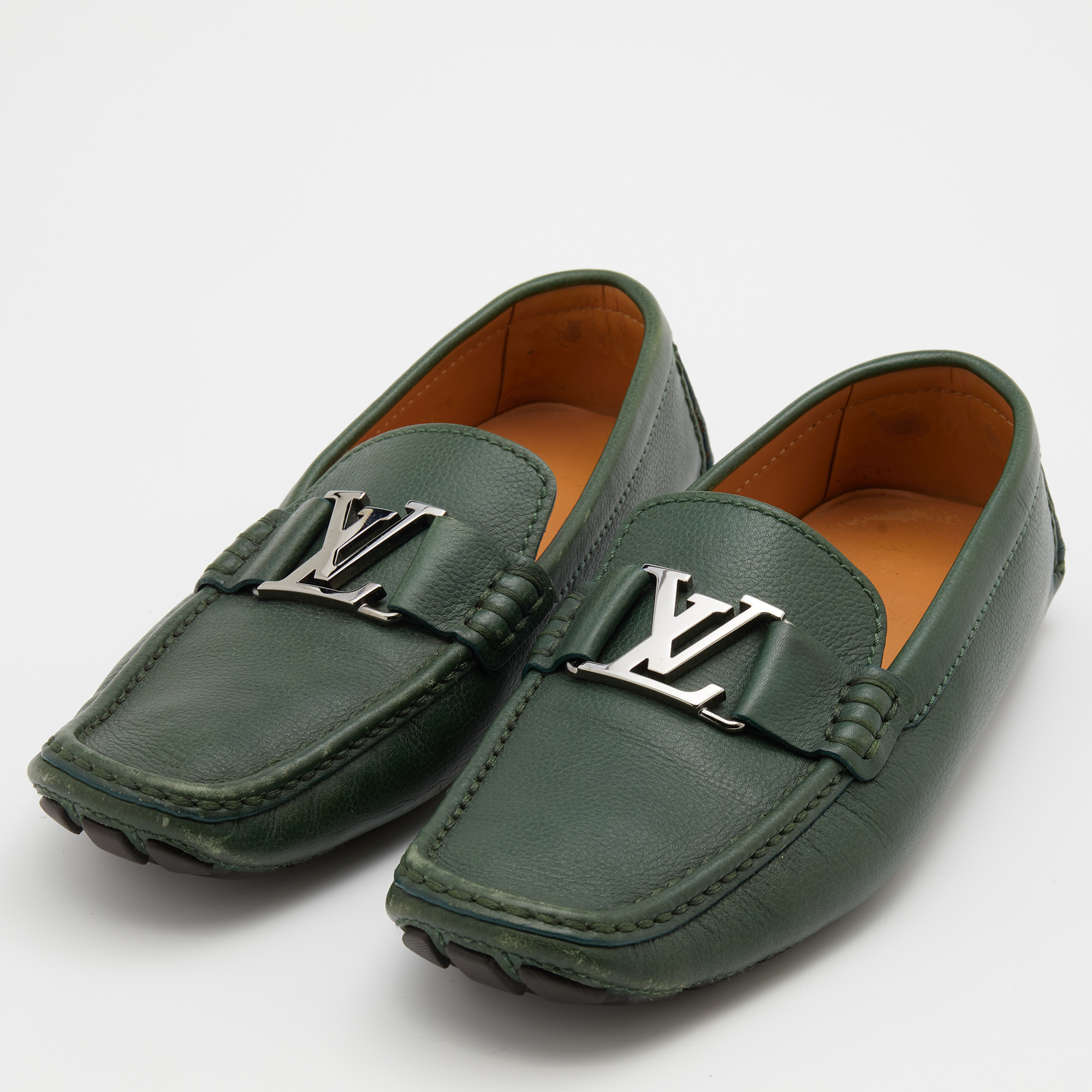 

Louis Vuitton Green Leather Monte Carlo Slip On Loafers Size