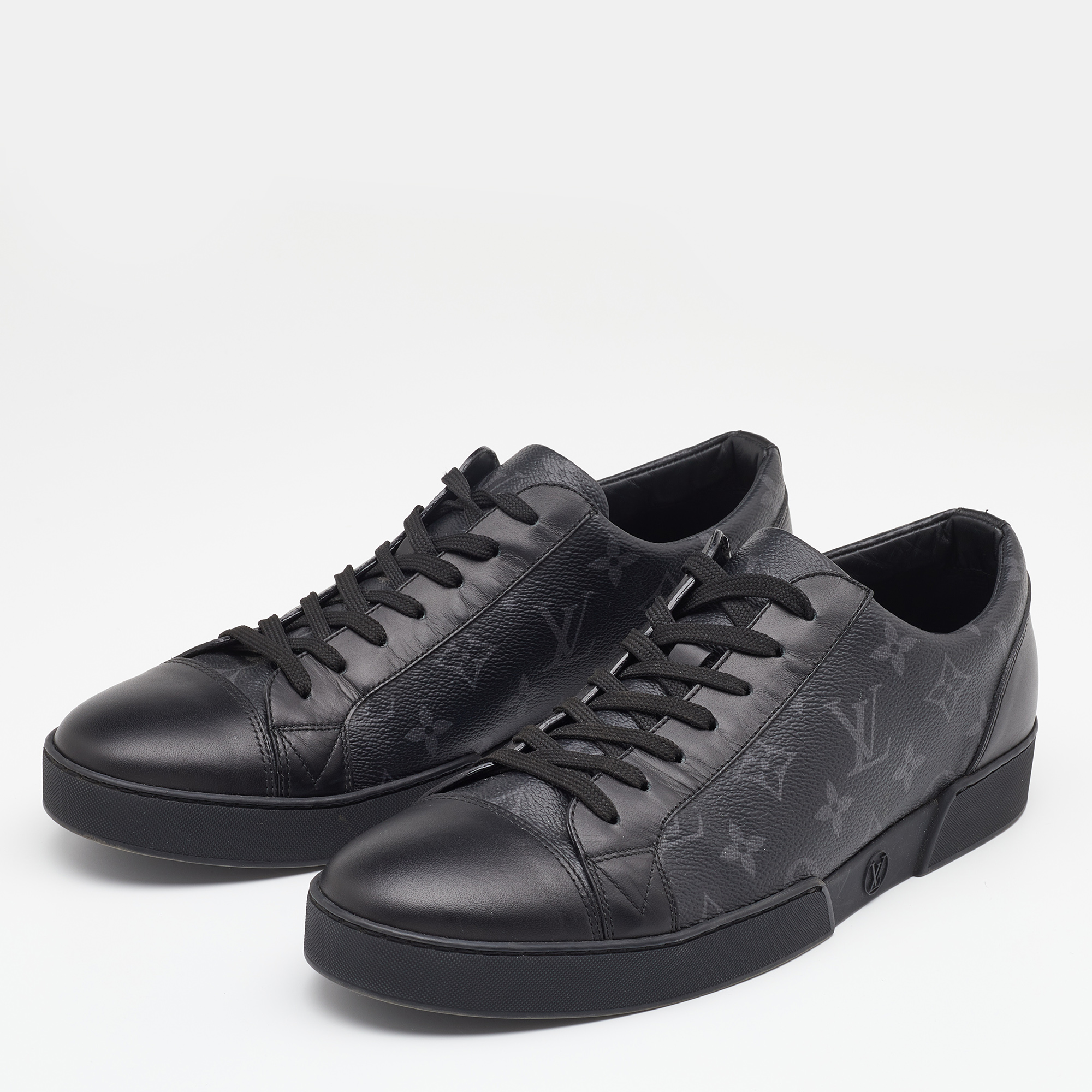 

Louis Vuitton Black Leather and Monogram Eclipse Canvas Low Top Sneakers Size