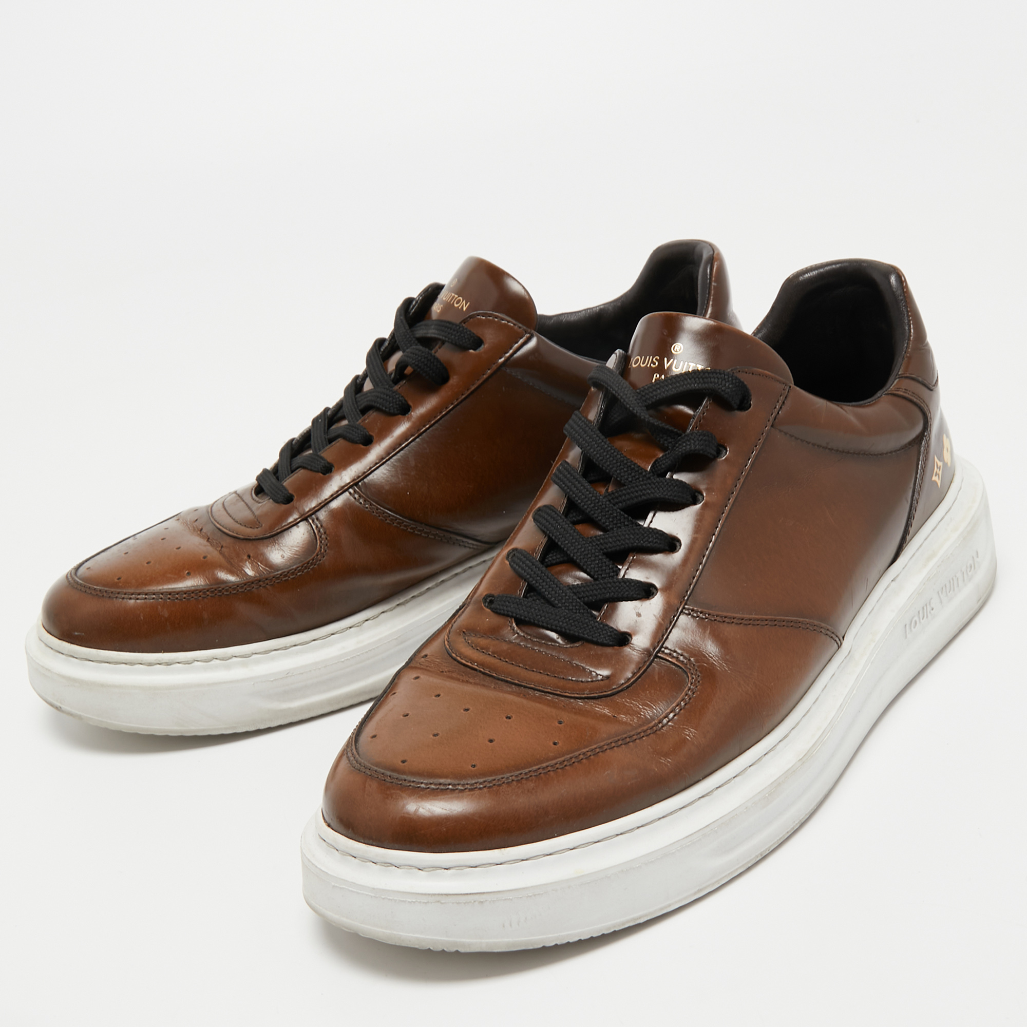 

Louis Vuitton Brown Leather Beverly Hills Sneakers Size