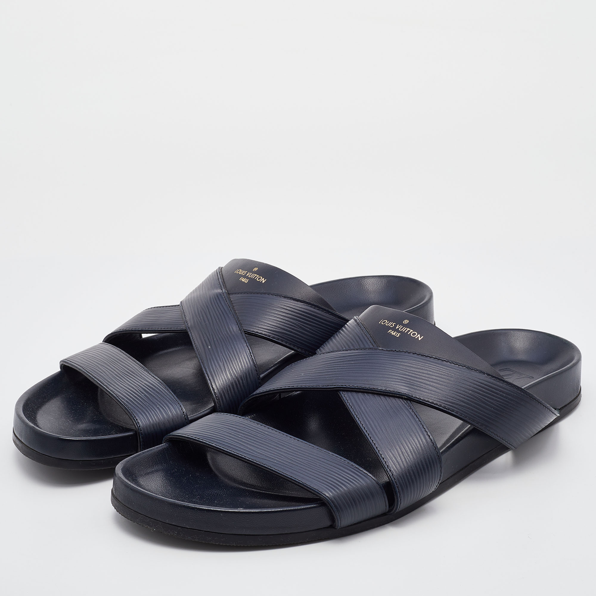 

Louis Vuitton Navy Blue Epi Leather Flat Sandals Size