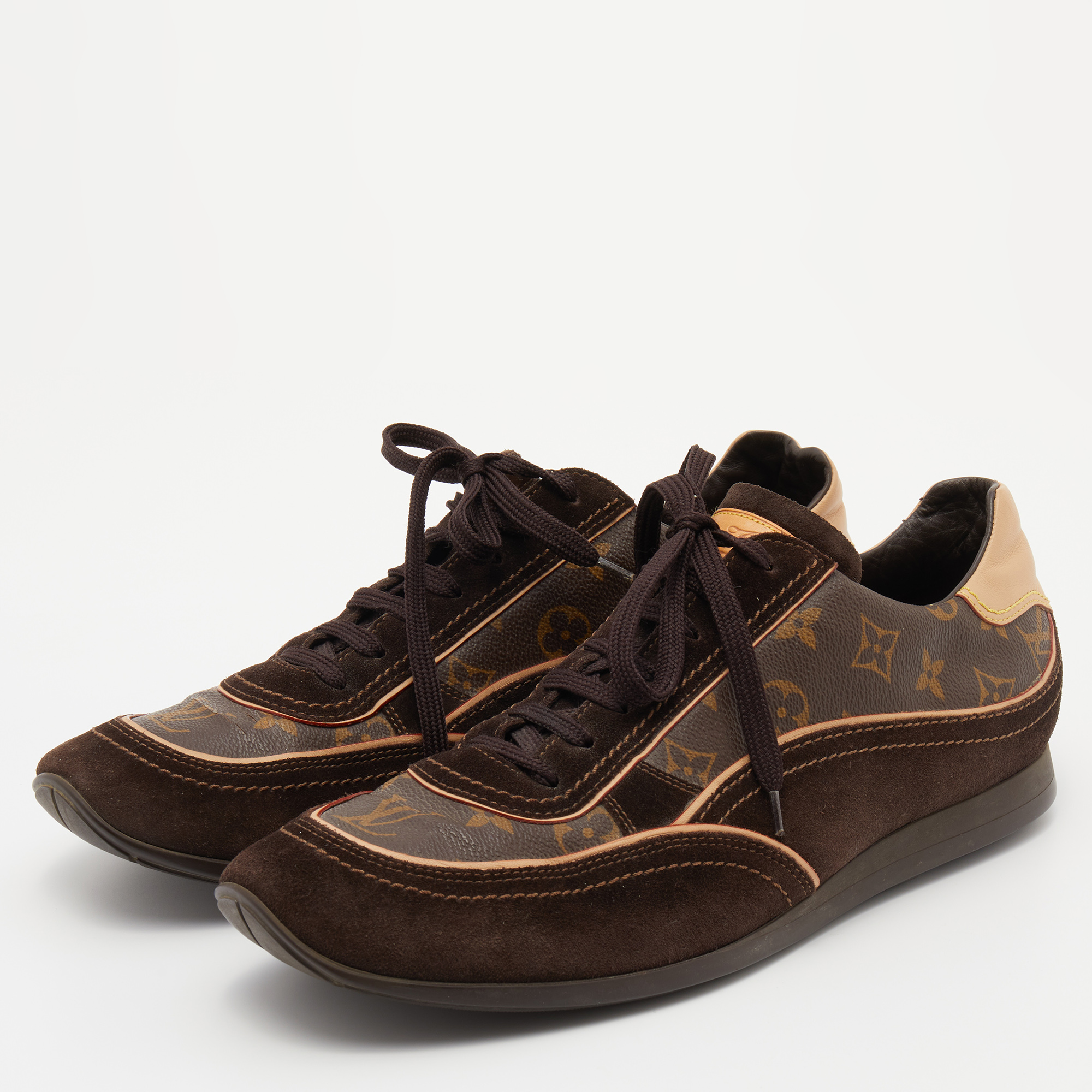 

Louis Vuitton Monogram Canvas and Suede Globe Trotter Low Top Sneakers Size, Brown