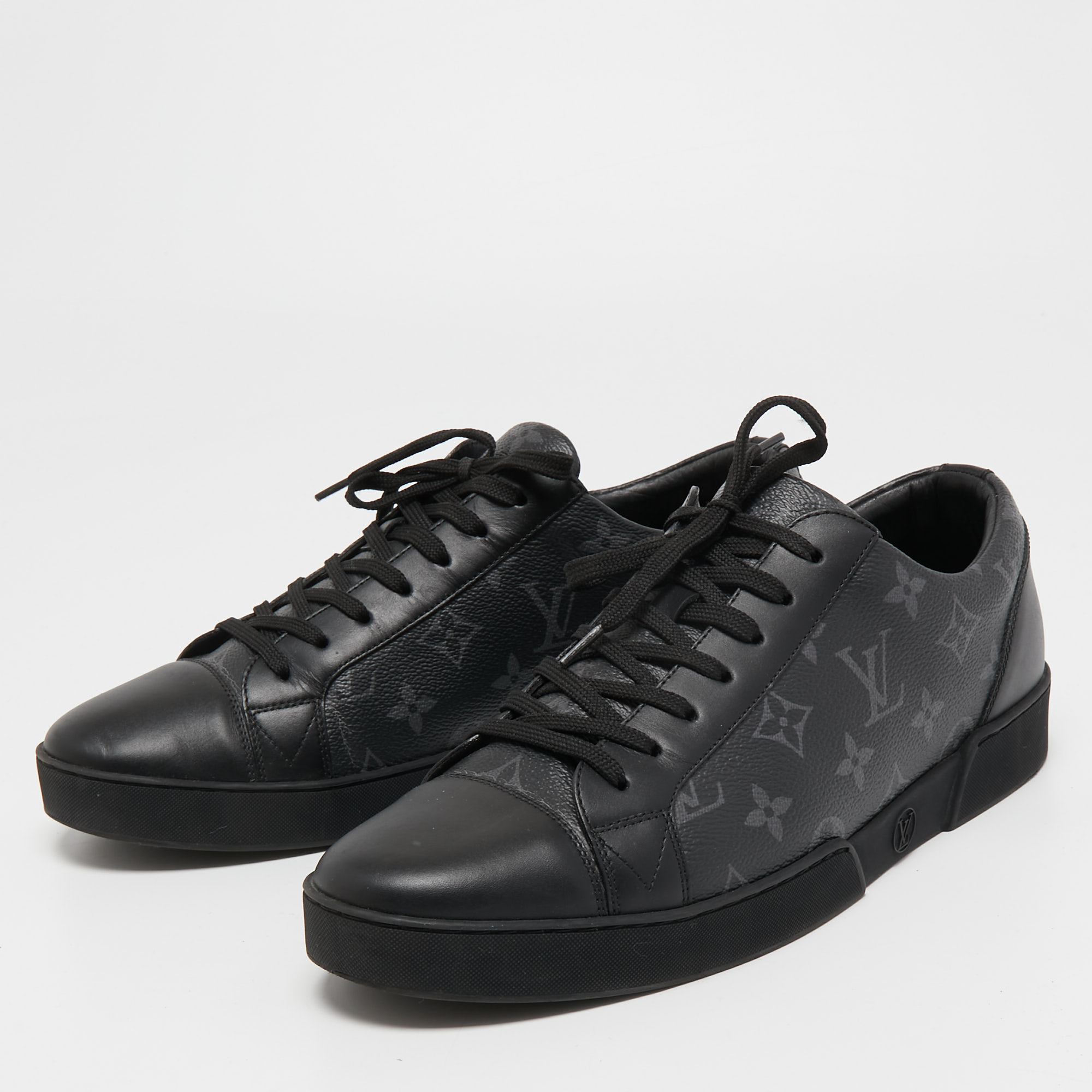 

Louis Vuitton Black/Grey Leather and Monogram Coated Canvas Match Up Sneakers Size