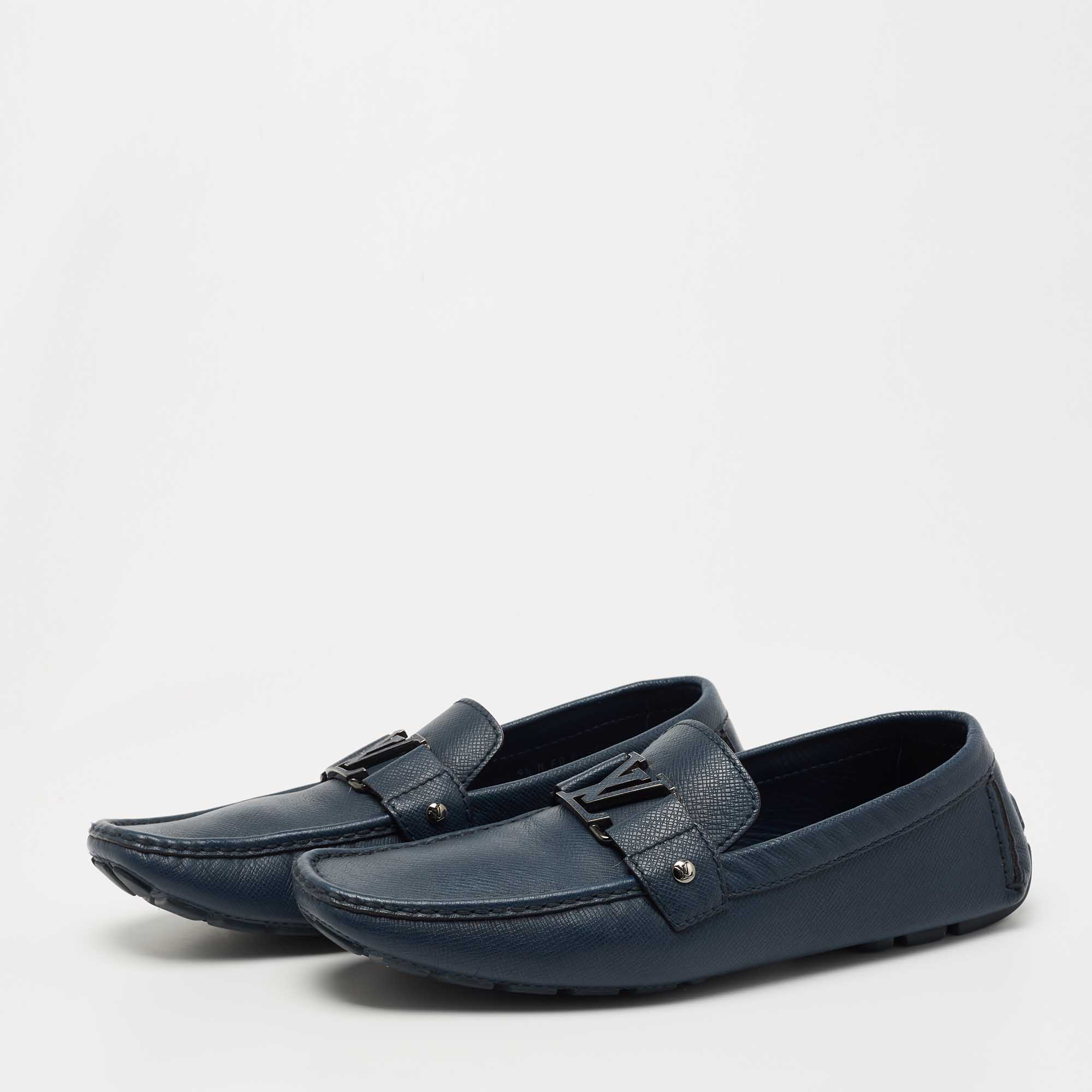 

Louis Vuitton Navy Blue Leather Monte Carlo Loafers Size