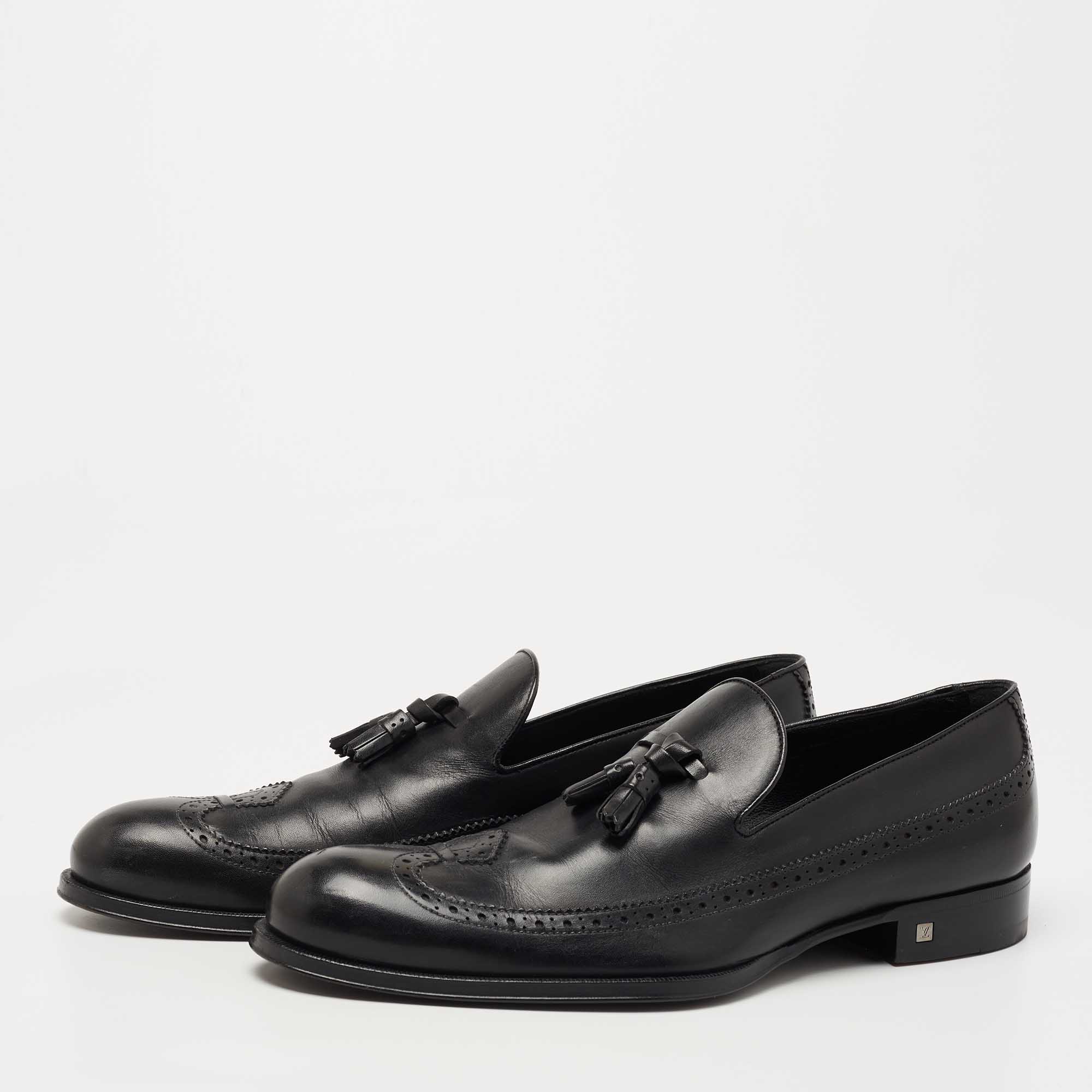 

Louis Vuitton Black Brogue Leather Tassel Slip On Loafers Size