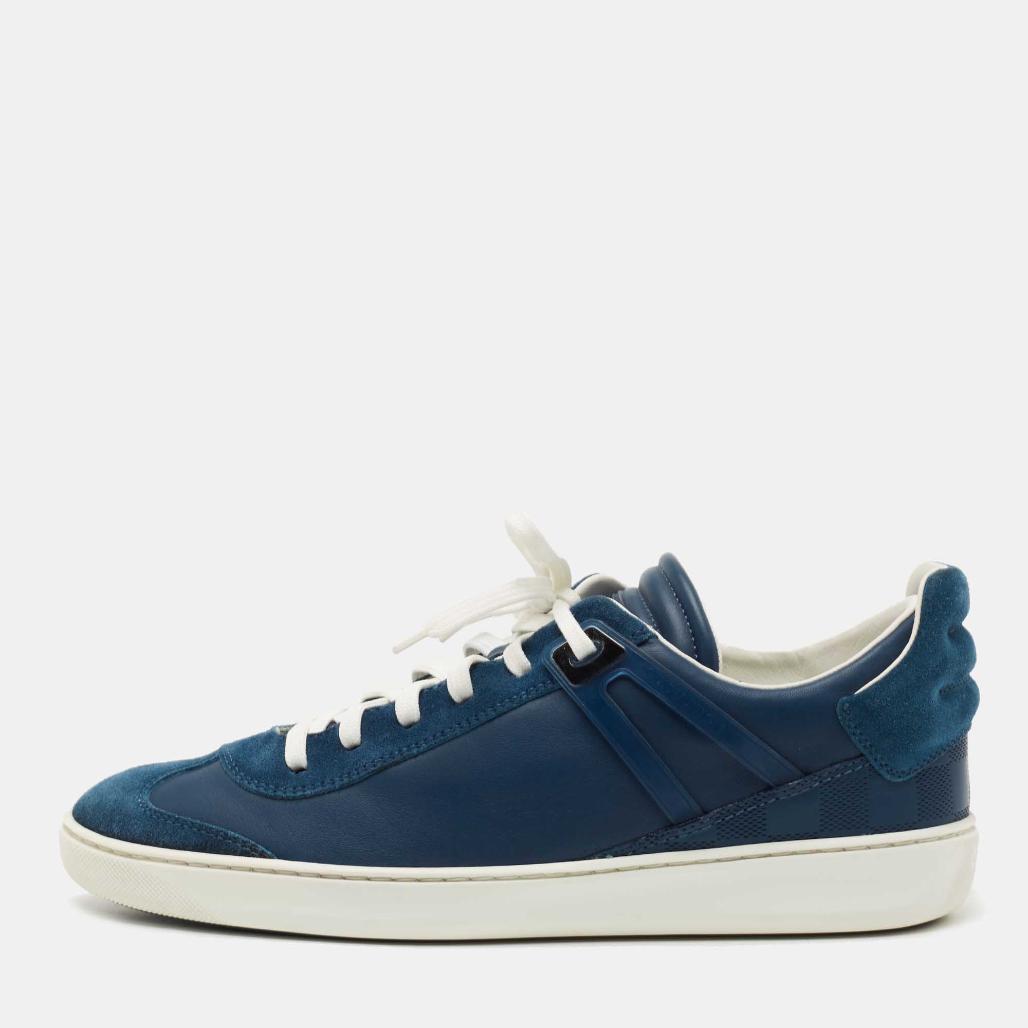 Pre-owned Louis Vuitton Blue Leather And Suede Low Top Trainers Size 40.5