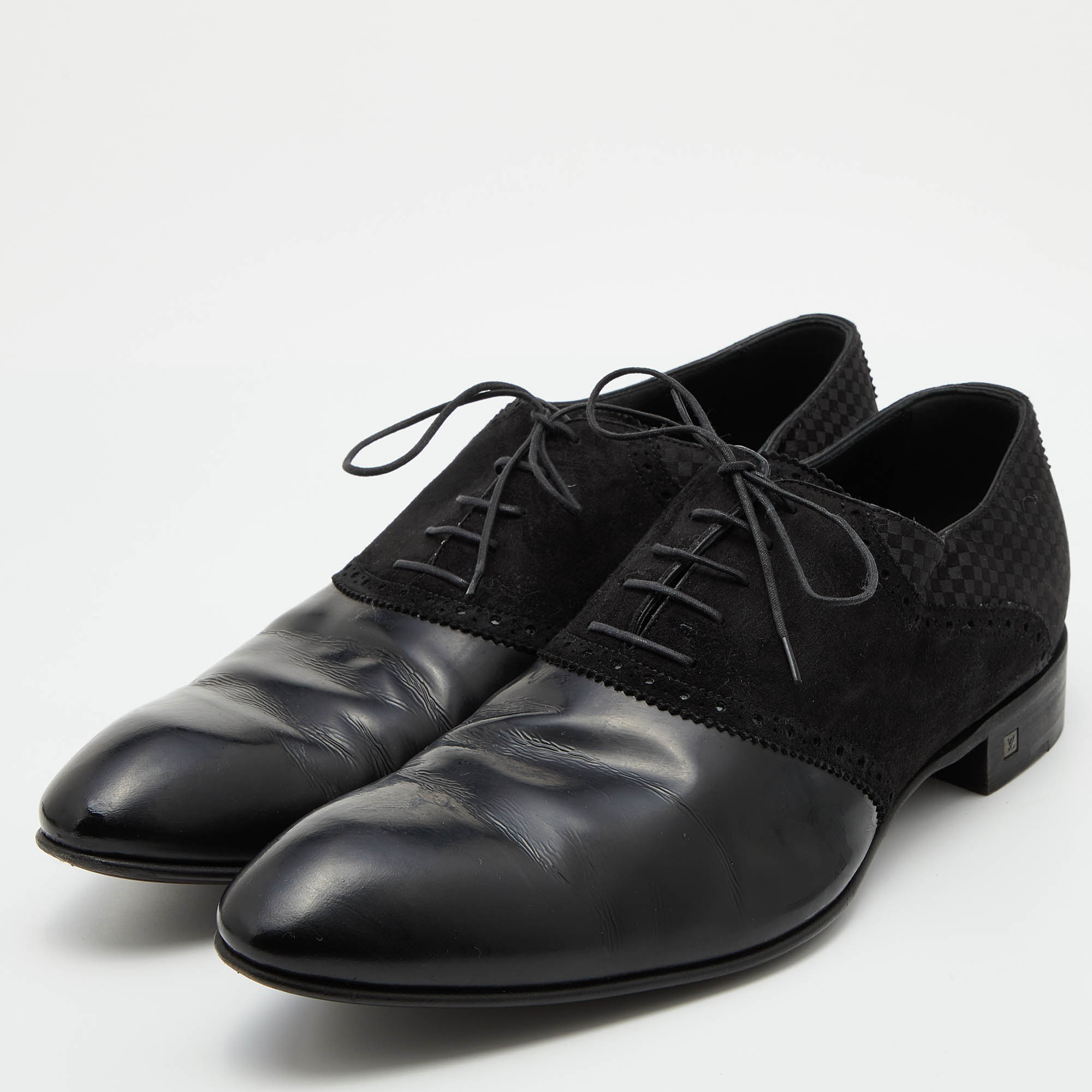 

Louis Vuitton Black Damier Fabric, Suede and Leather Lace Up Oxfords Size
