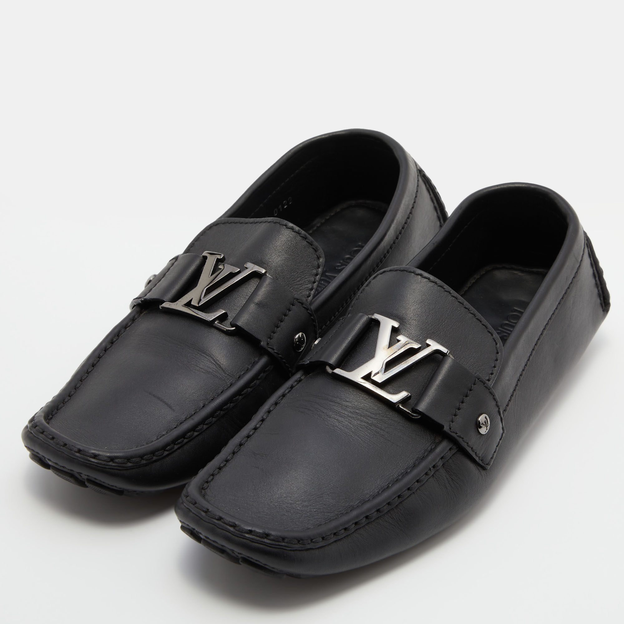 

Louis Vuitton Black Leather Monte Carlo Slip On Loafers Size