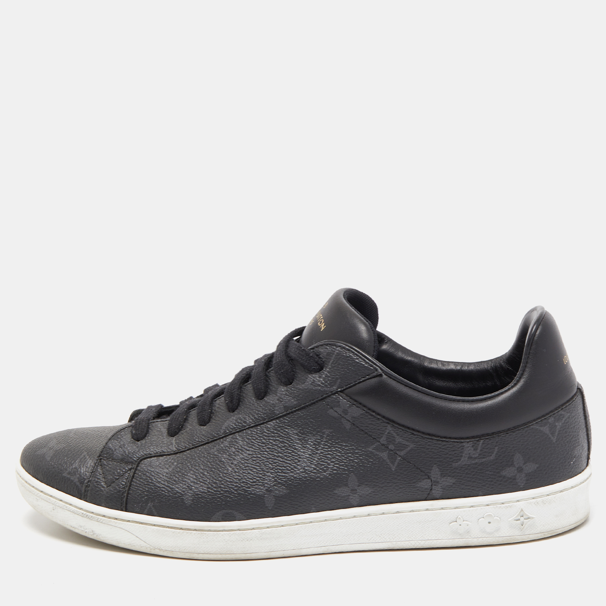 Pre-owned Louis Vuitton Black Monogram Leather Eclipse Frontrow Low Top  Trainers Size 43.5
