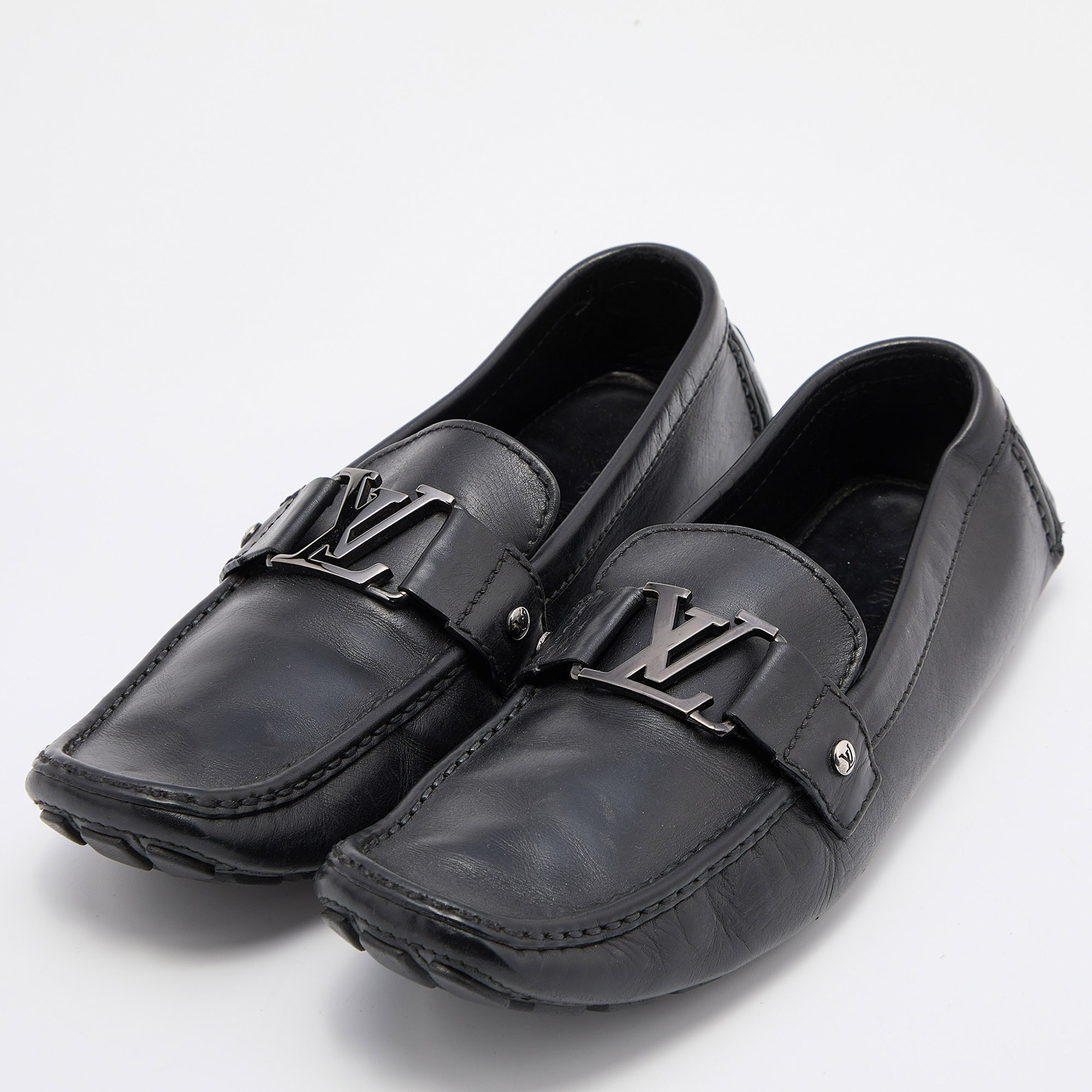 

Louis Vuitton Black Leather Monte Carlo Slip On Loafers Size