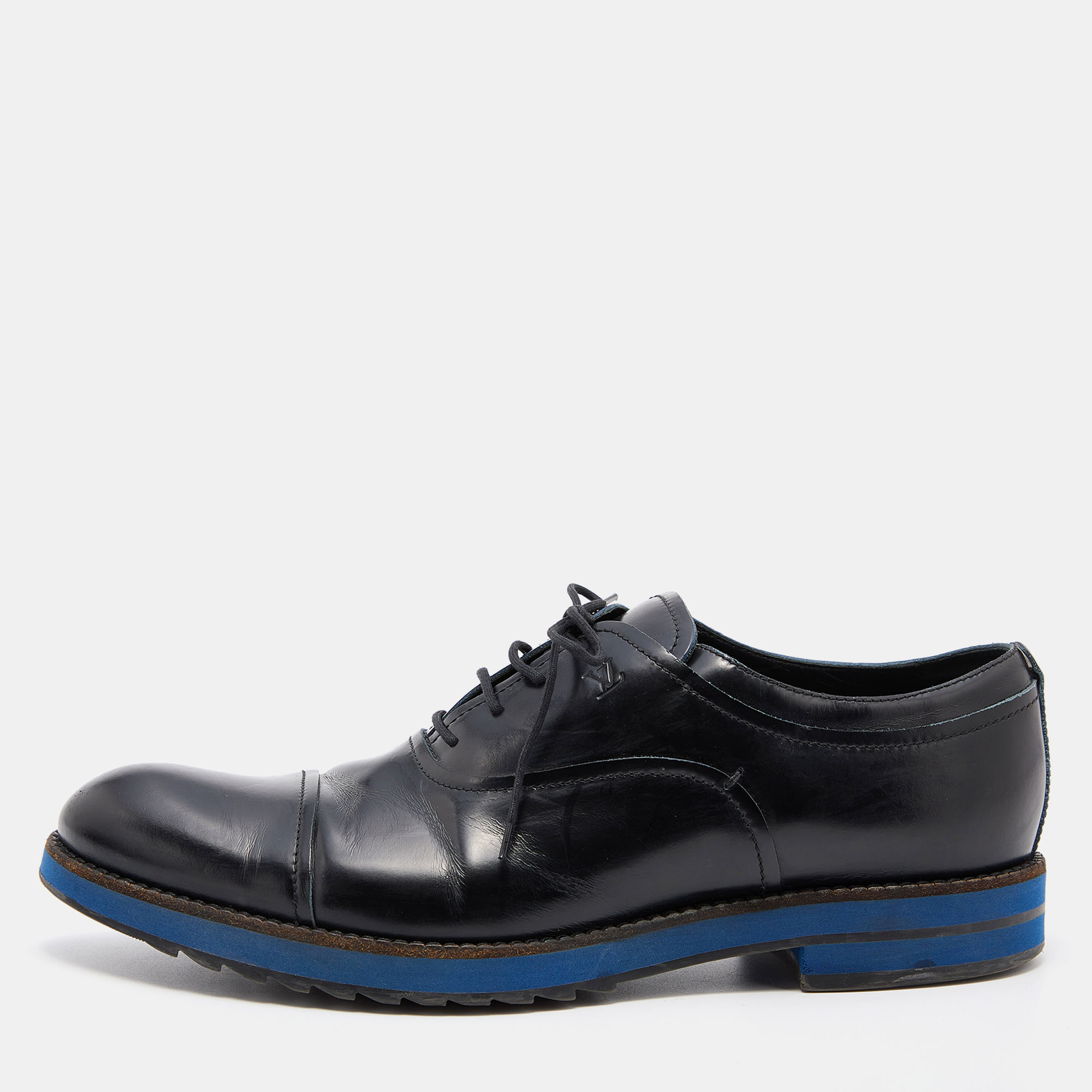 Pre-owned Louis Vuitton Black Leather Lace Up Oxfords Size 42.5
