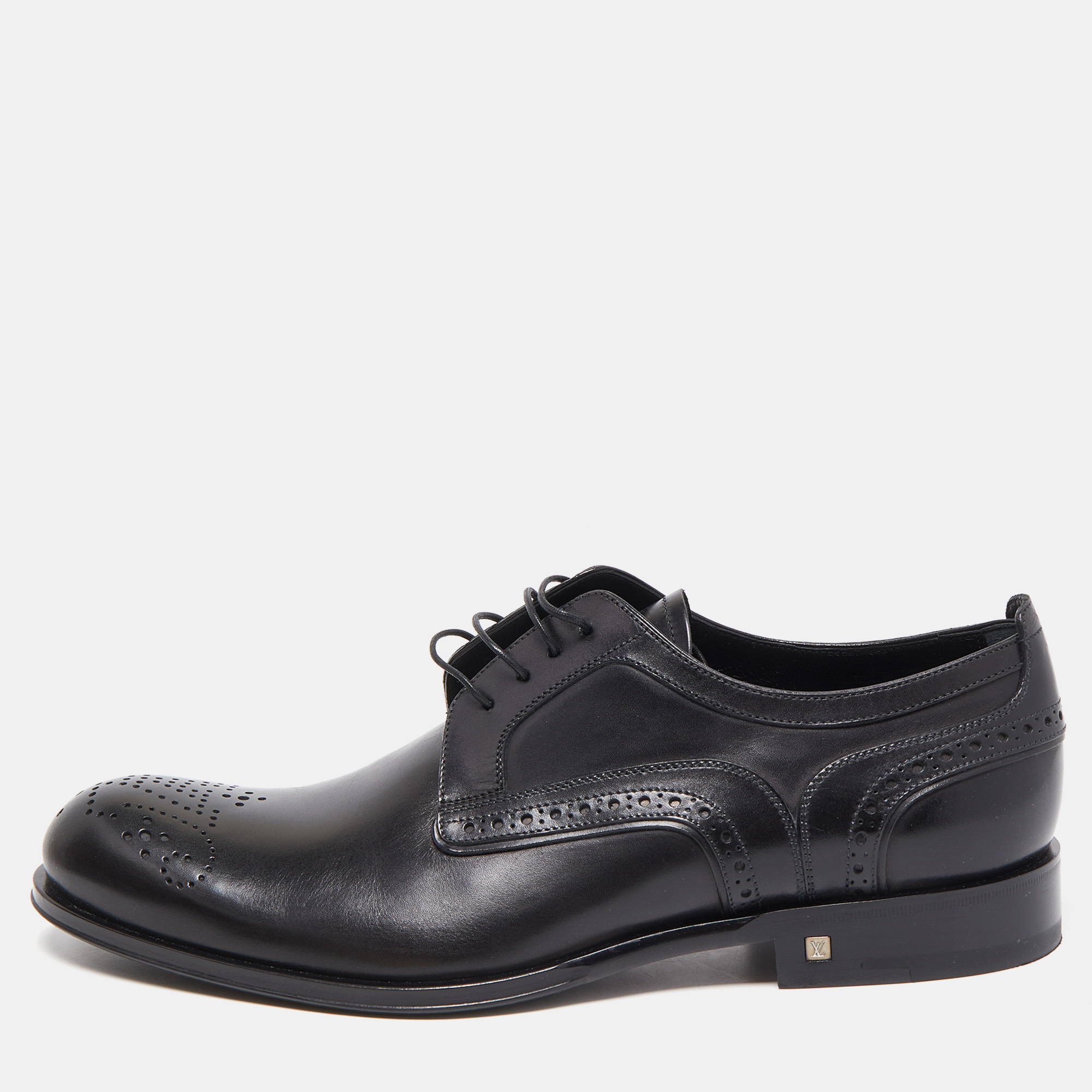 Pre-owned Louis Vuitton Black Brogue Leather Lace Up Oxfords Size 41