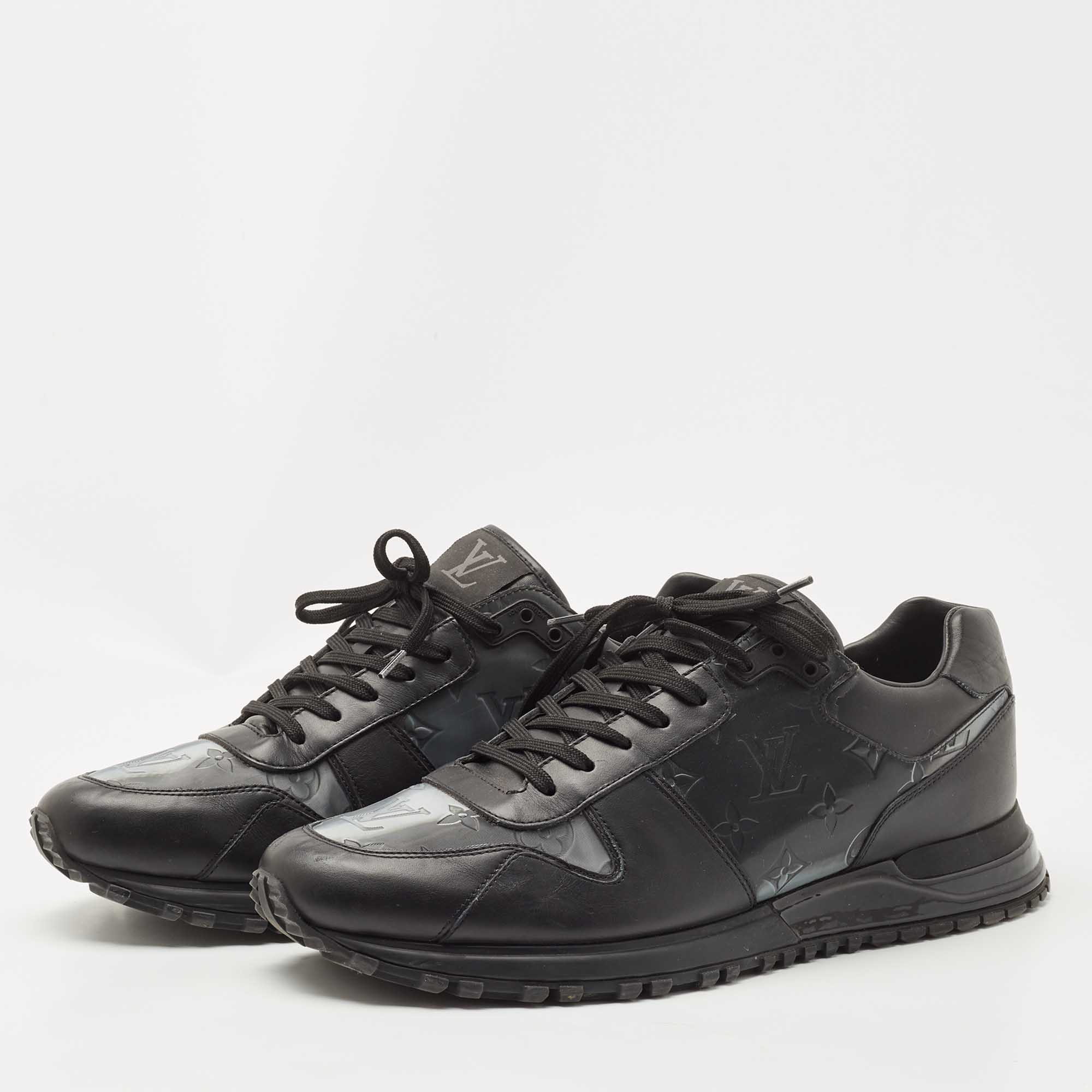 

Louis Vuitton Black Leather and Monogram Embossed Iridescent PVC Run Away Sneakers Size