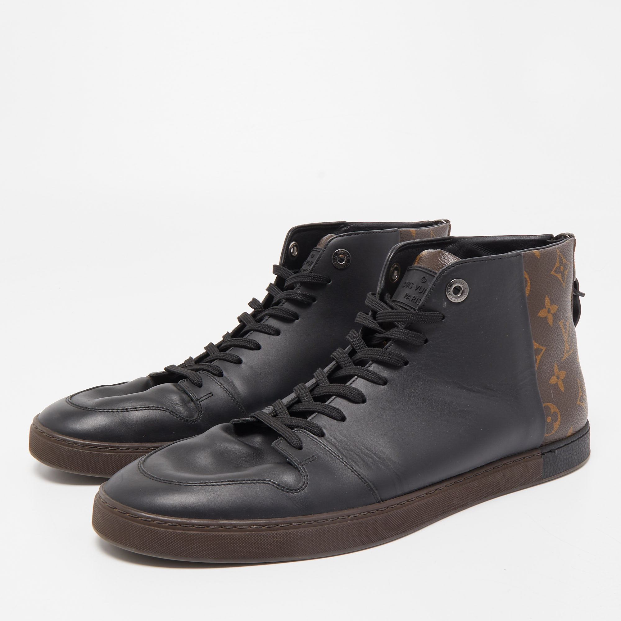 

Louis Vuitton Brown/Black Monogram Canvas and Leather Line Up Sneakers Size