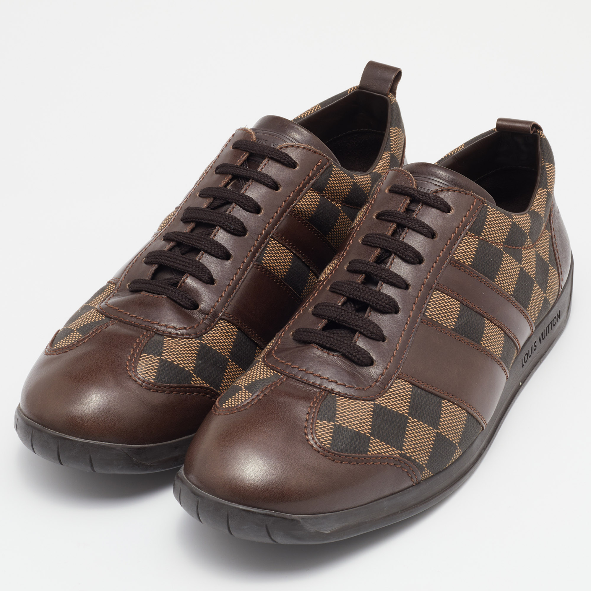 

Louis Vuitton Two Tone Damier Ebene Fabric And Leather Low Top Sneakers Size, Brown