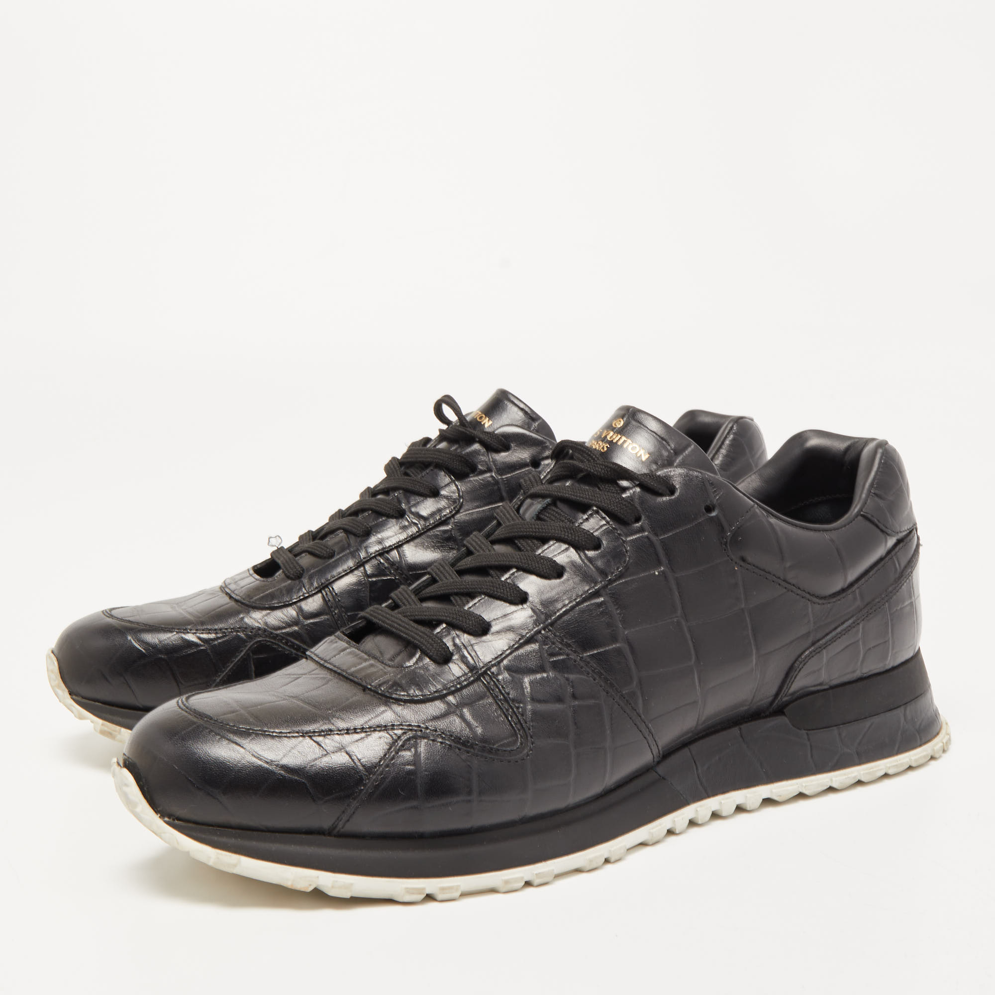 

Louis Vuitton Black Croc Embossed Leather Run Away Sneakers Size