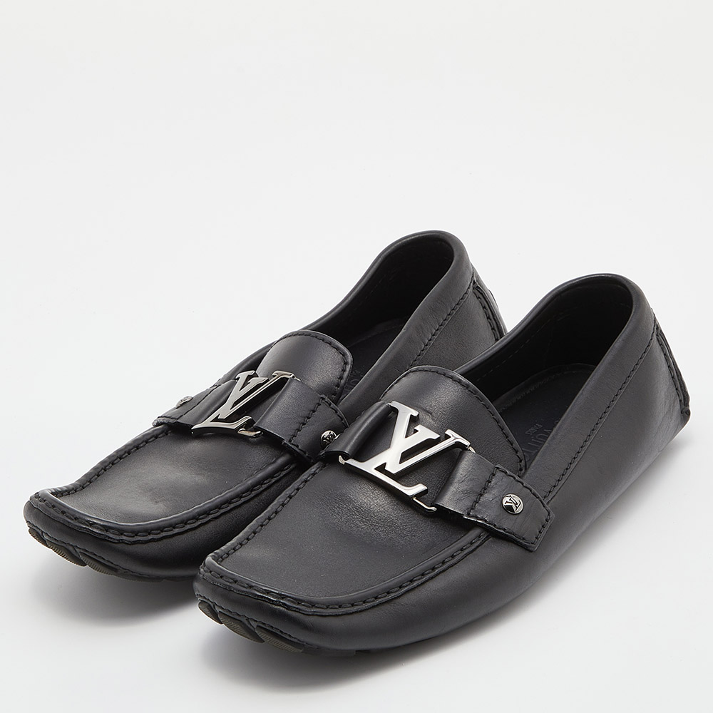 

Louis Vuitton Black Leather Monte Carlo Slip On Loafers Size