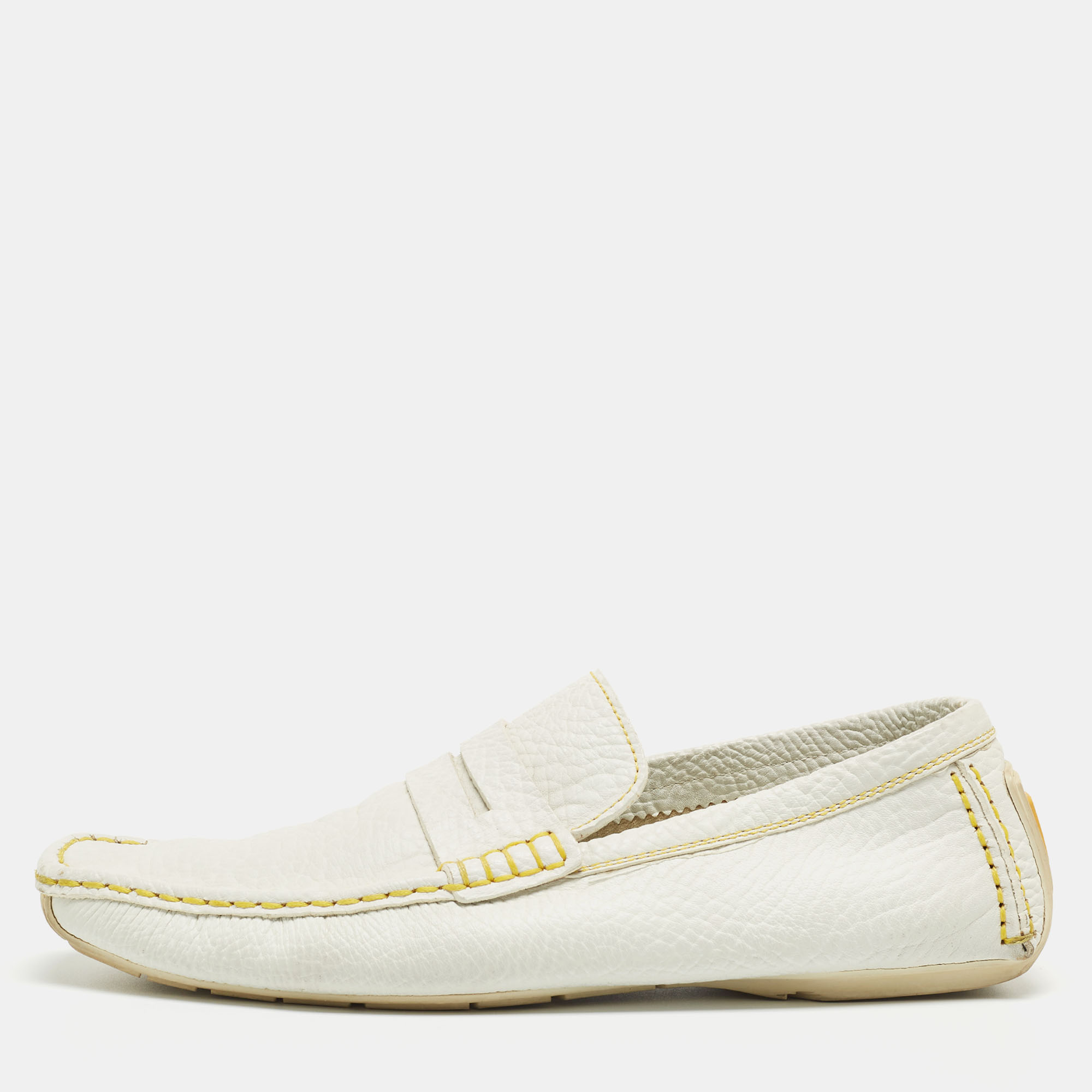 Pre-owned Louis Vuitton White Leather Lombok Slip On Loafers Size 45