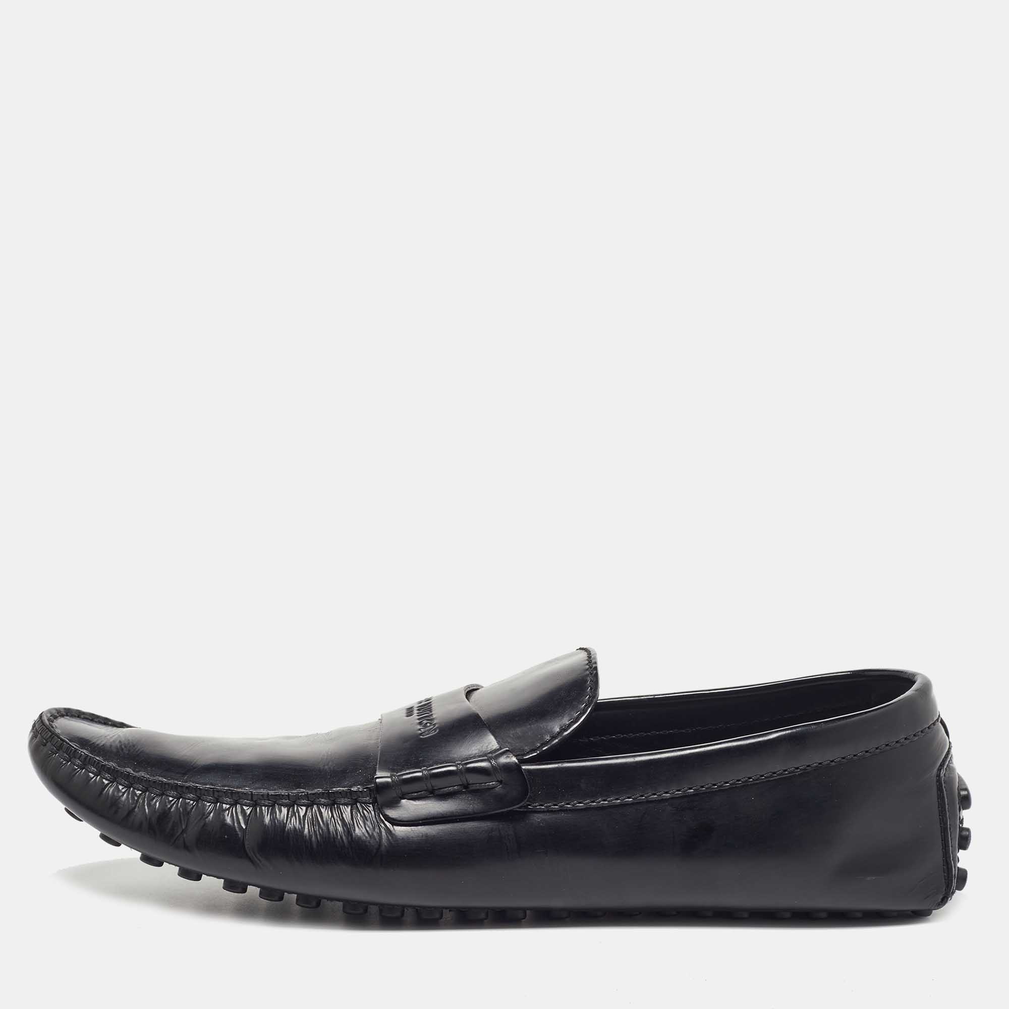 Pre-owned Louis Vuitton Black Leather Penny Loafers Size 45