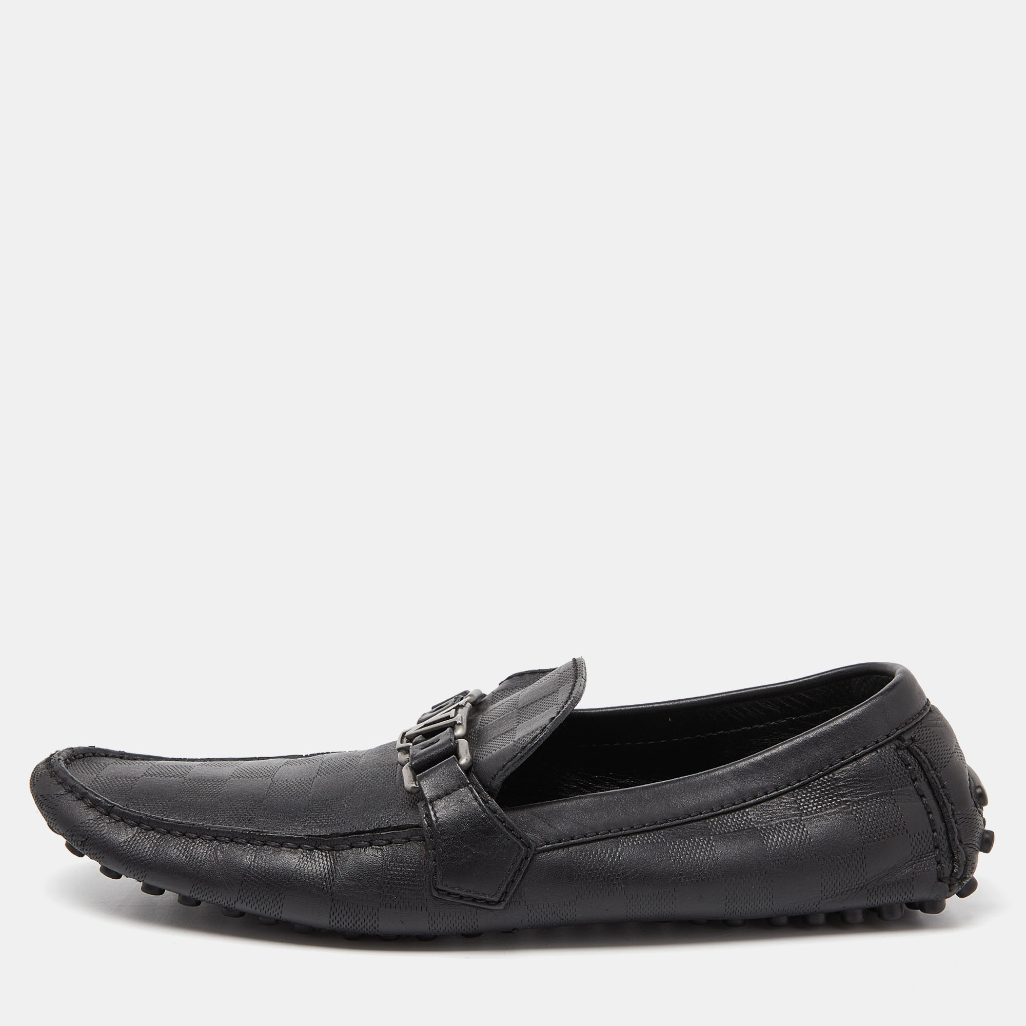 

Louis Vuitton Black Leather Damier Hockenheim Loafers Size