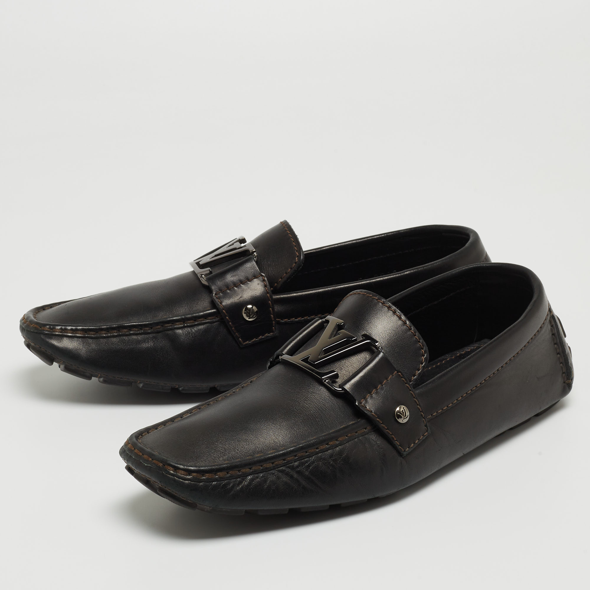 

Louis Vuitton Black Leather Monte Carlo Loafers Size