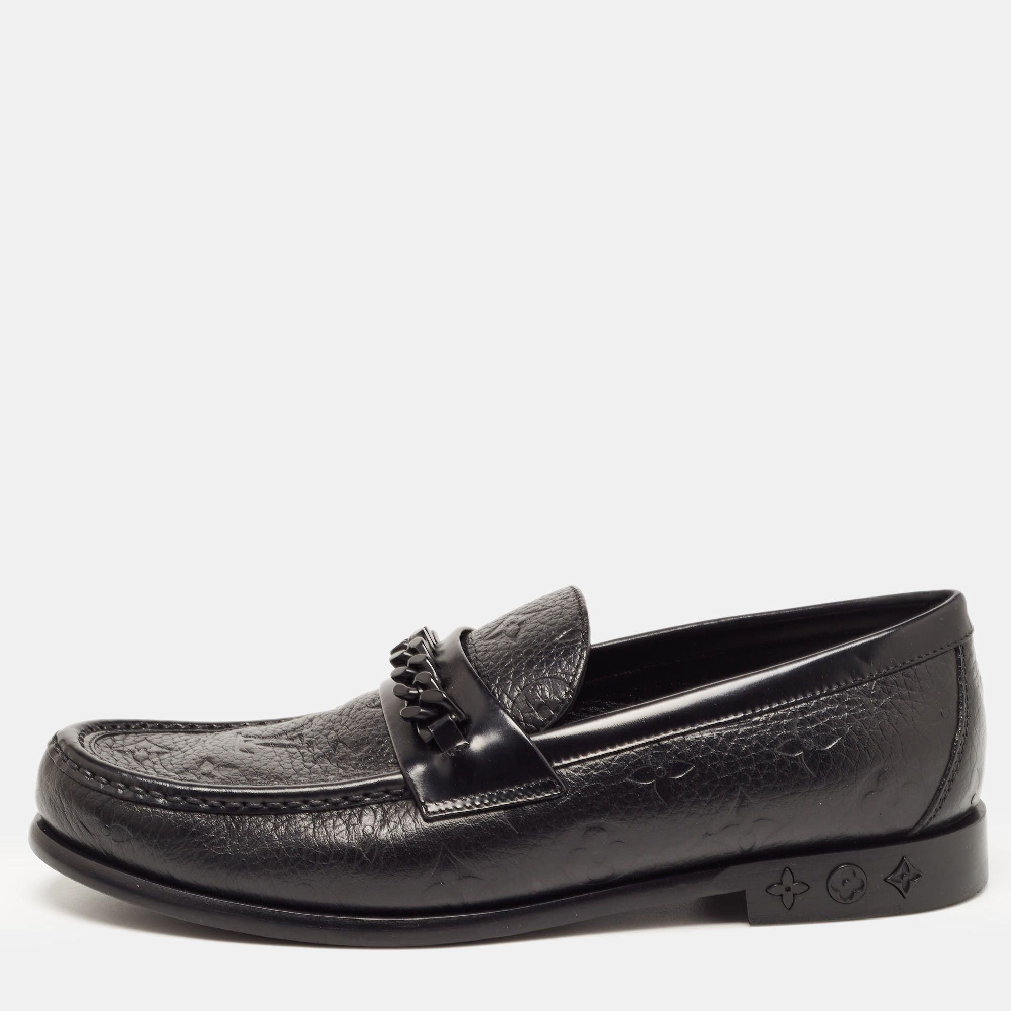 Pre-owned Louis Vuitton Black Leather Slip On Loafers Size 40.5