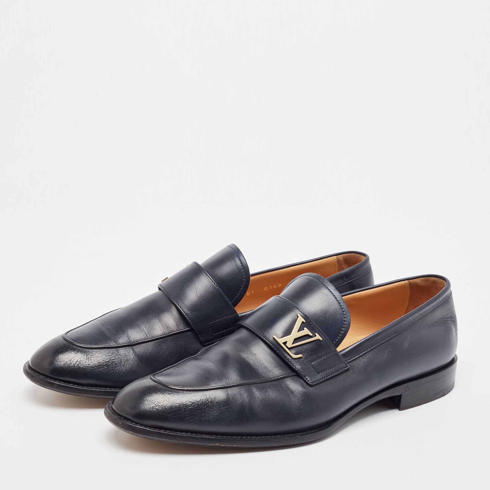 

Louis Vuitton Navy Blue Leather Saint Germain Loafers Size