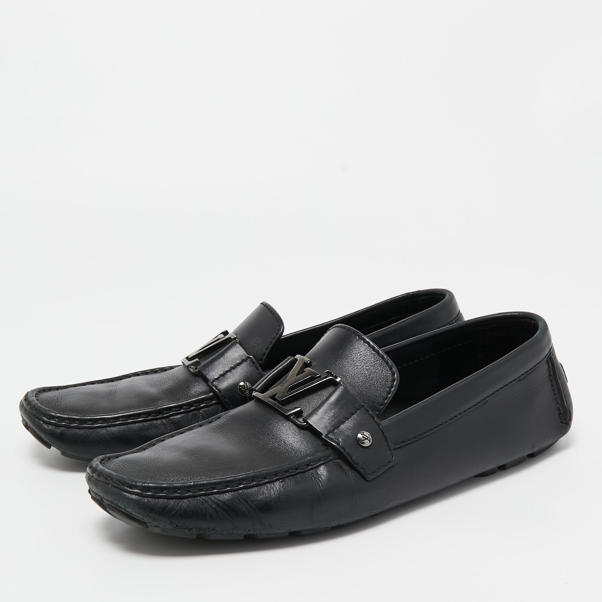 

Louis Vuitton Black Leather Slip On Loafers Size