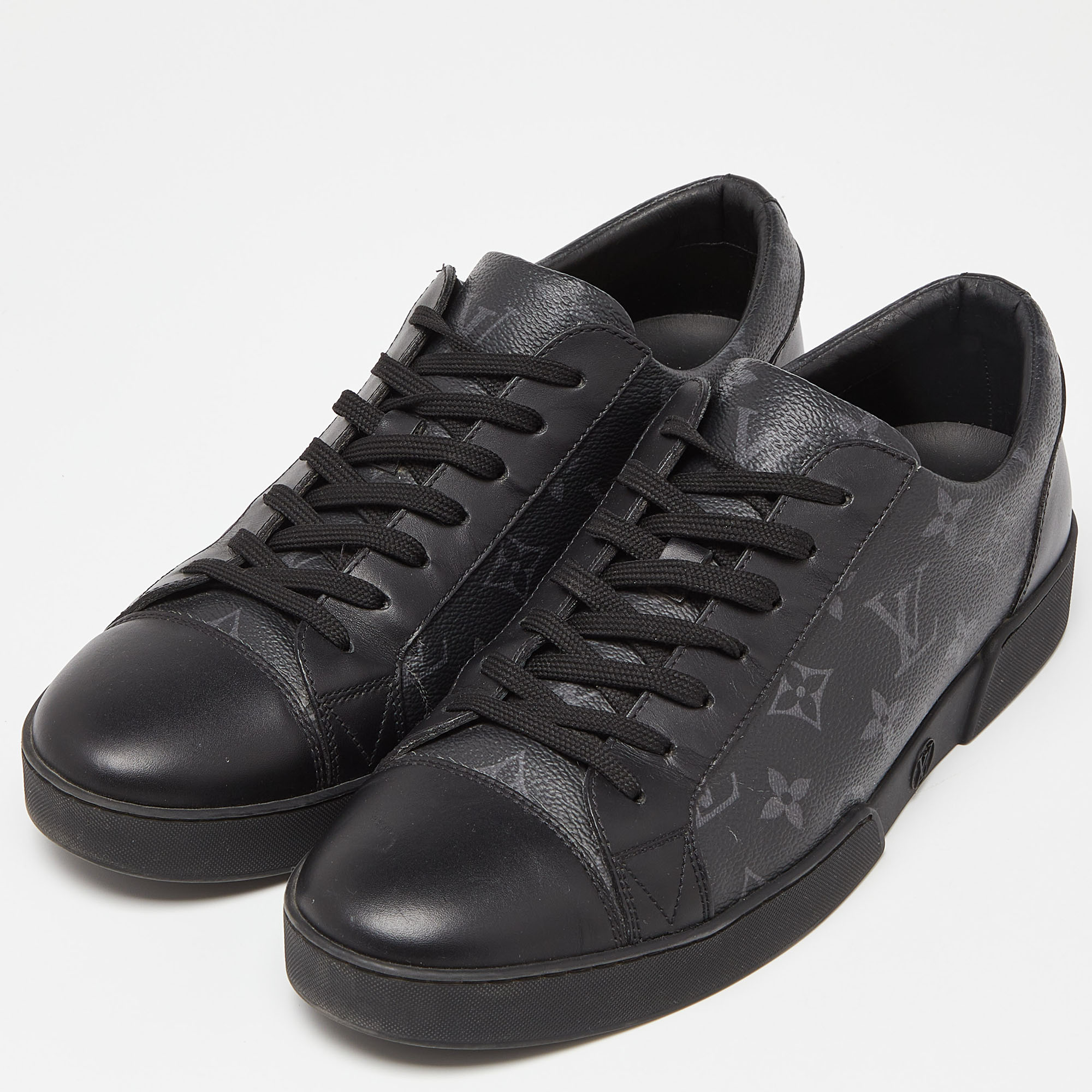 

Louis Vuitton Black/Grey Leather and Monogram Canvas Match Up Sneakers Size