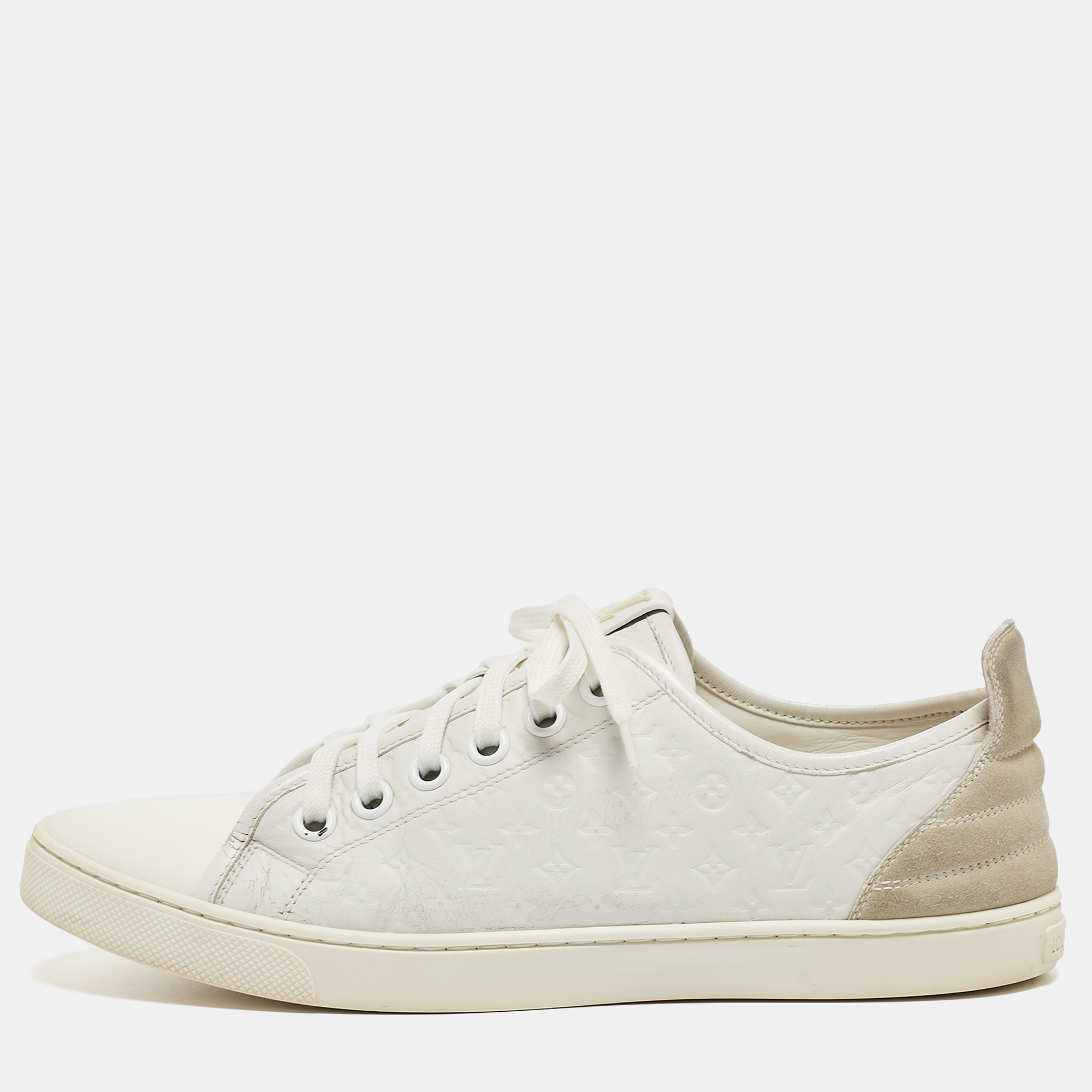 

Louis Vuitton White Monogram Embossed Leather Punchy Low Top Sneakers Size