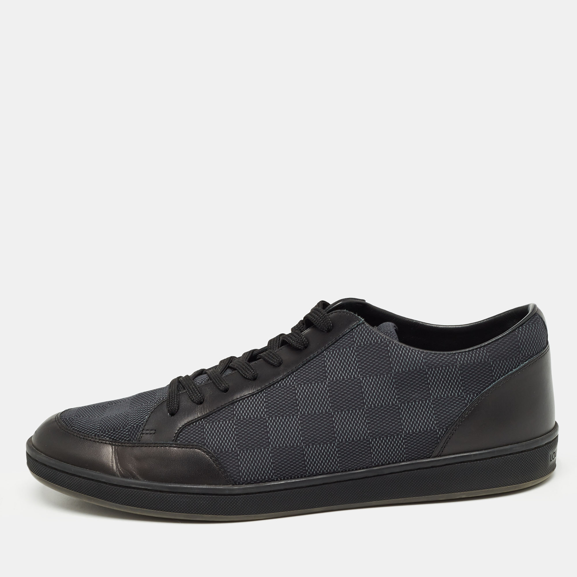 Pre-owned Louis Vuitton Black Damier Graphite Canvas And Leather Offshore Low Top Sneakers Size 42.5