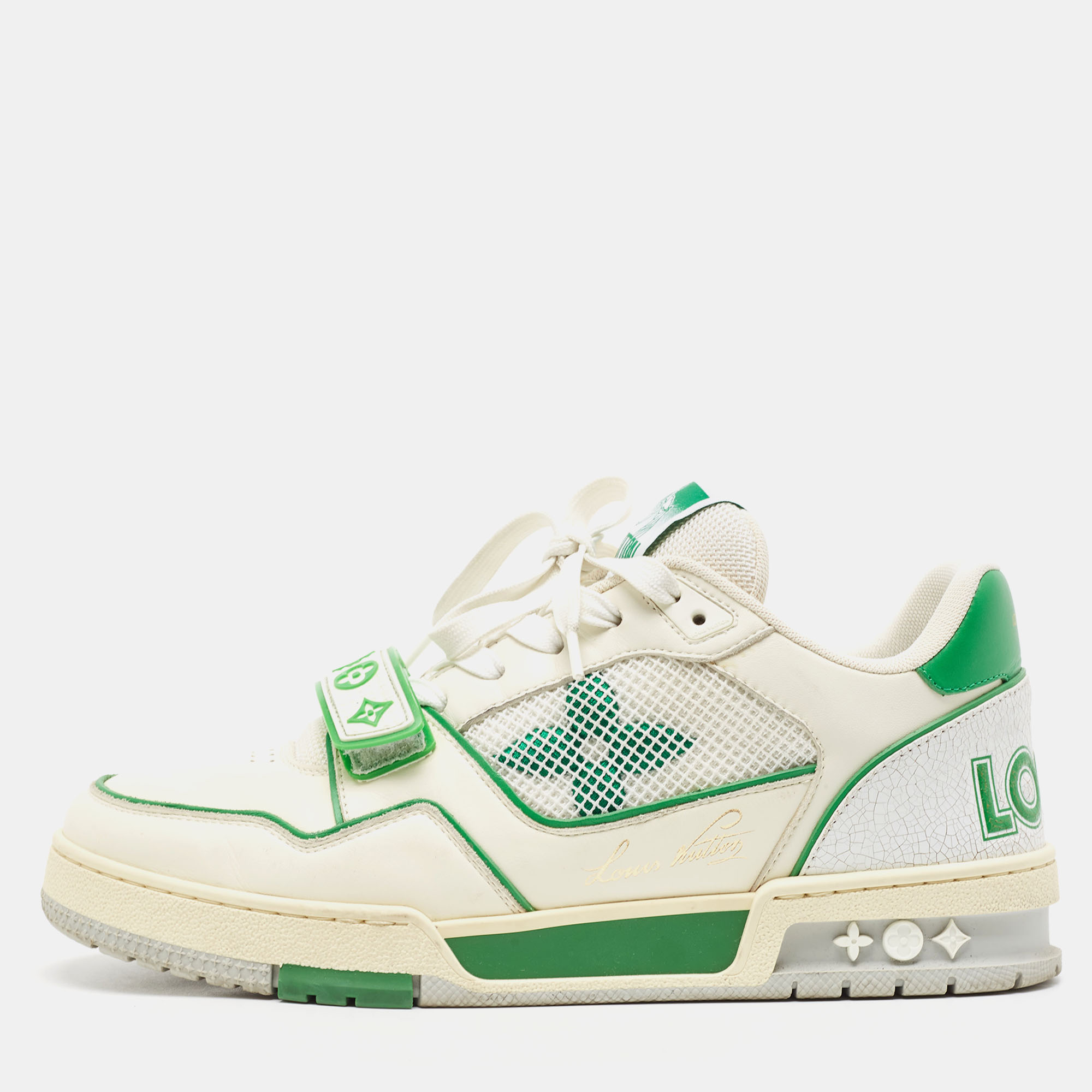 Pre-owned Louis Vuitton White/green Leather And Mesh Low Top Sneakers Size 40
