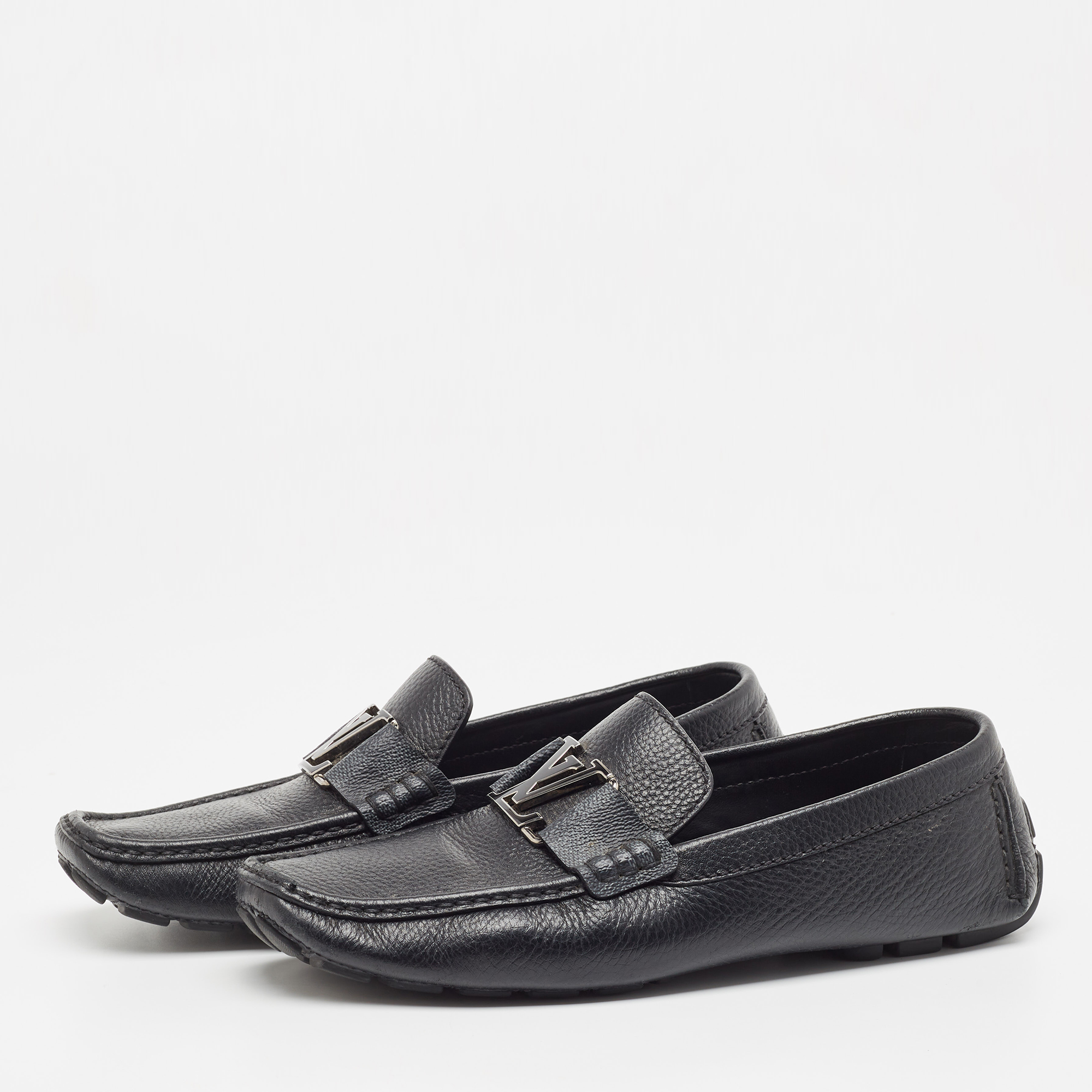 

Louis Vuitton Black Leather Monte Carlo Slip On Loafers Size