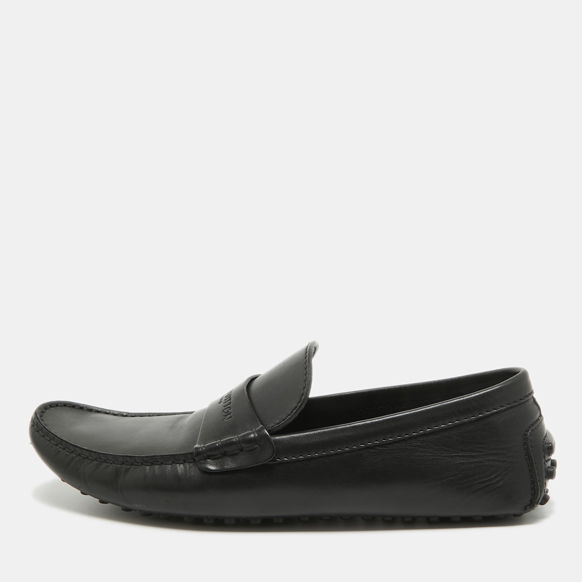Pre-owned Louis Vuitton Black Leather Slip On Loafers Size 42.5