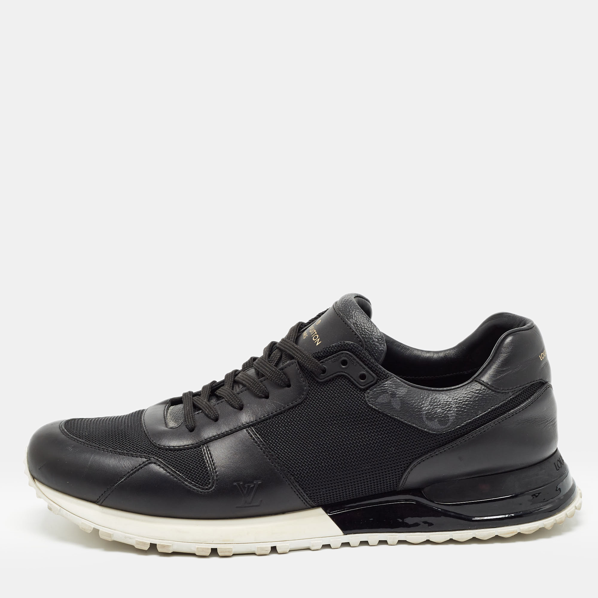 Louis Vuitton Black Monogram Canvas and Leather Run Away Sneakers Size 45