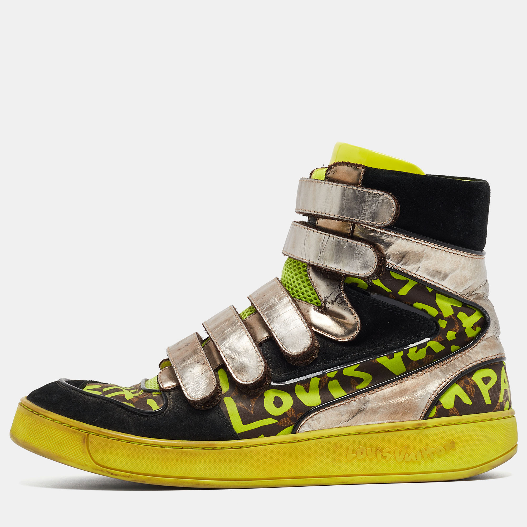 Pre-owned Louis Vuitton Multicolor Suede And Leather Graffiti Metallic-trim Trainers Size 42.5