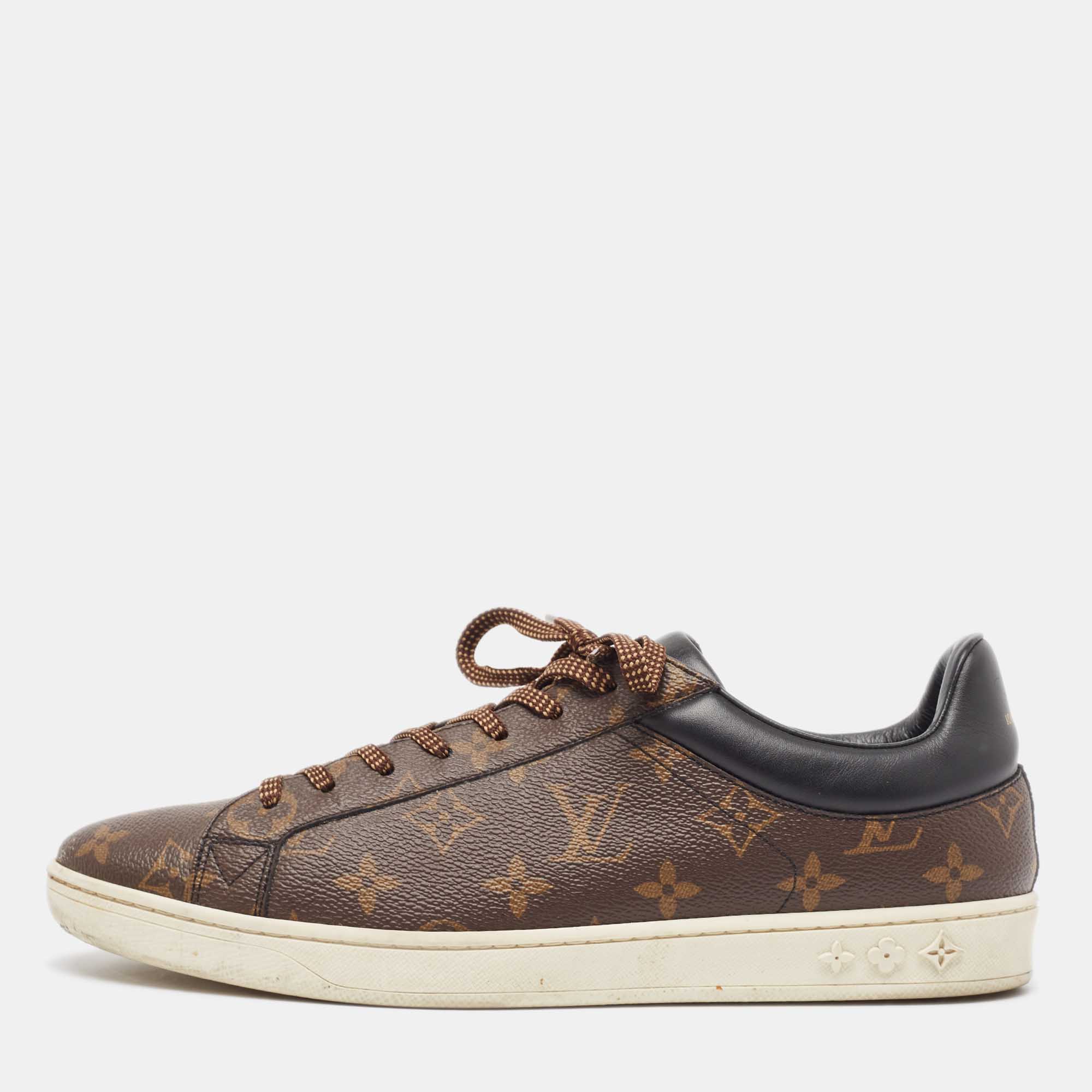 Pre-owned Louis Vuitton Brown Monogram Canvas And Leather Frontrow Sneakers Size 42
